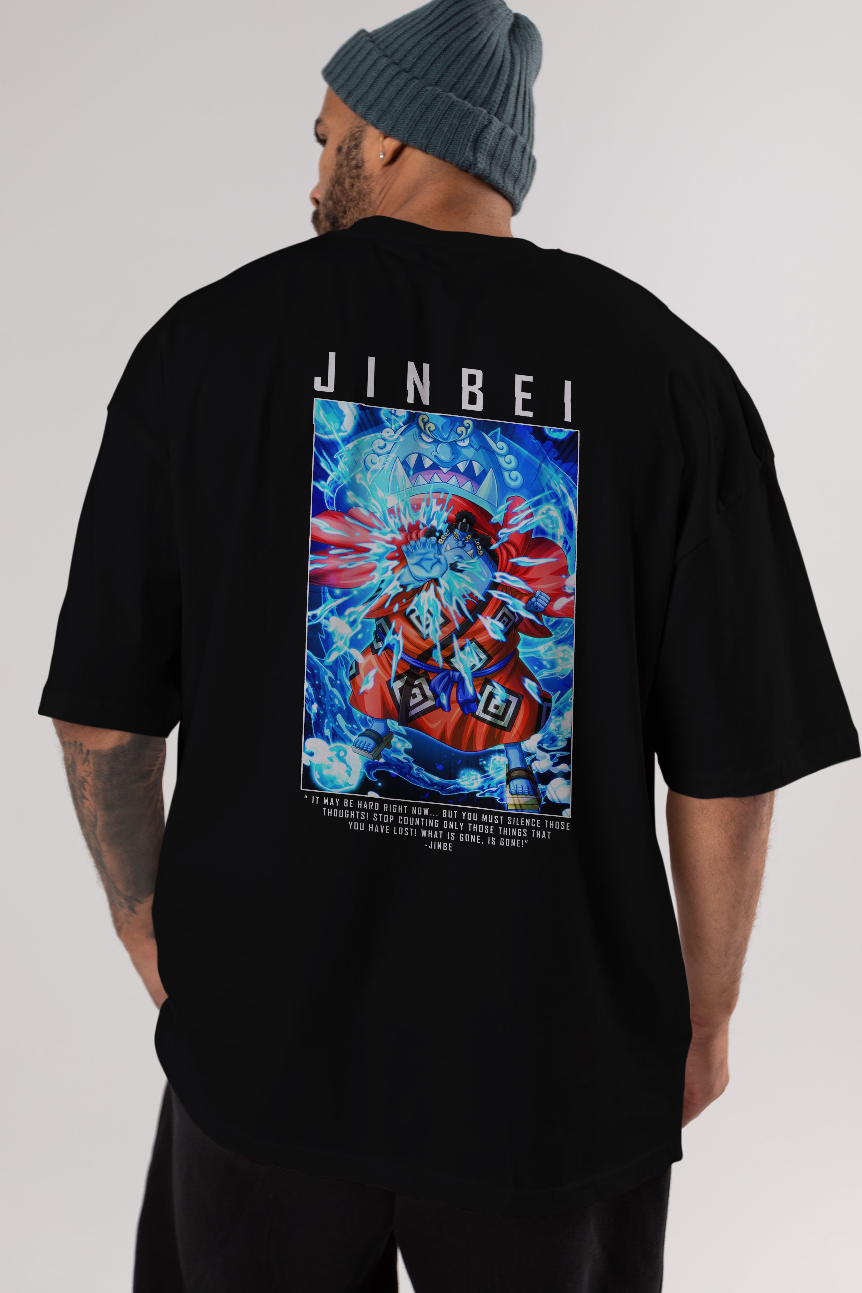 Jinbei Anime Arka Baskılı Oversize t-shirt Erkek Kadın Unisex %100 pamuk tişort