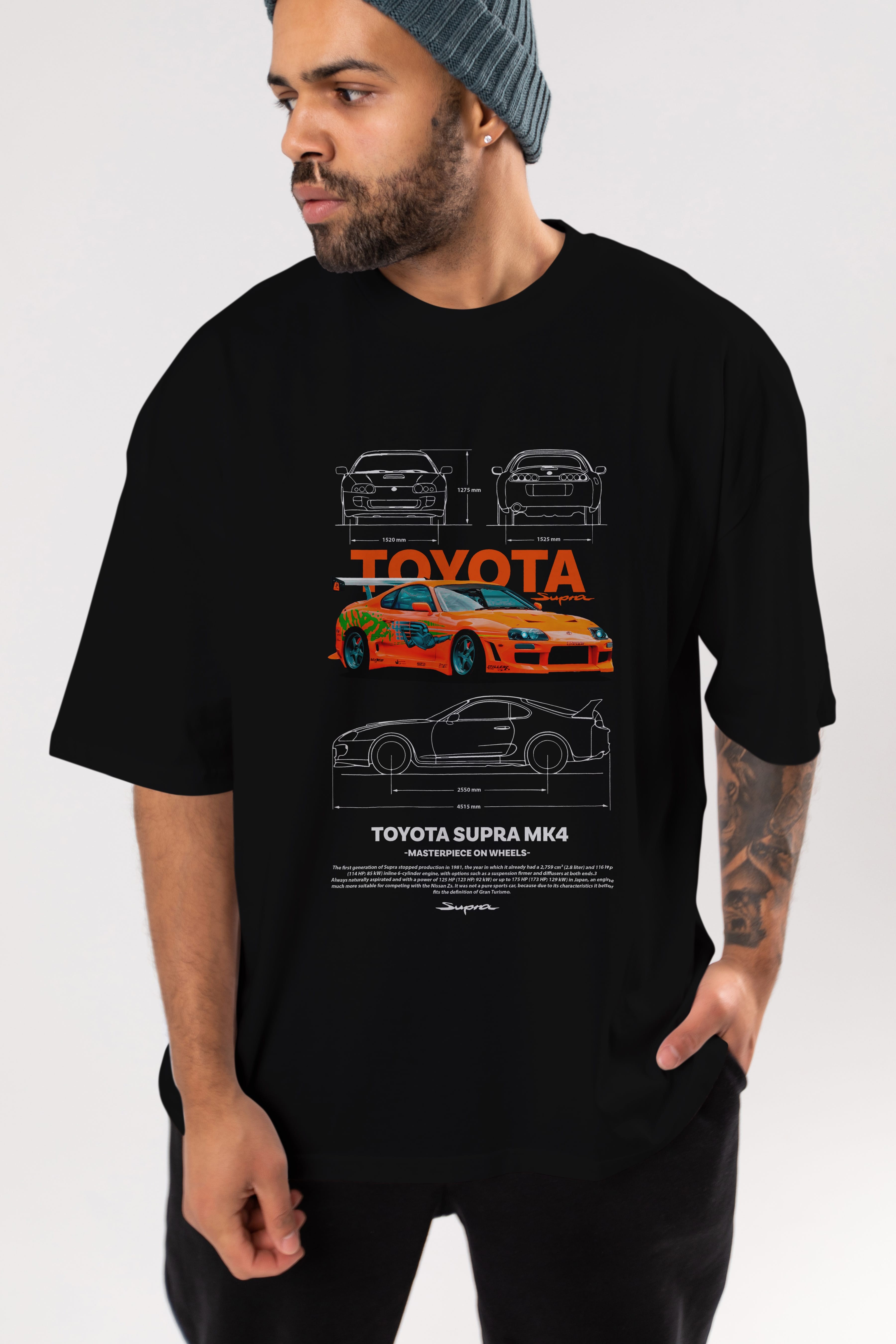 Toyota SUPRA MK4 3 Ön Baskılı Oversize t-shirt Erkek Kadın Unisex %100 Pamuk Bisiklet Yaka tişort