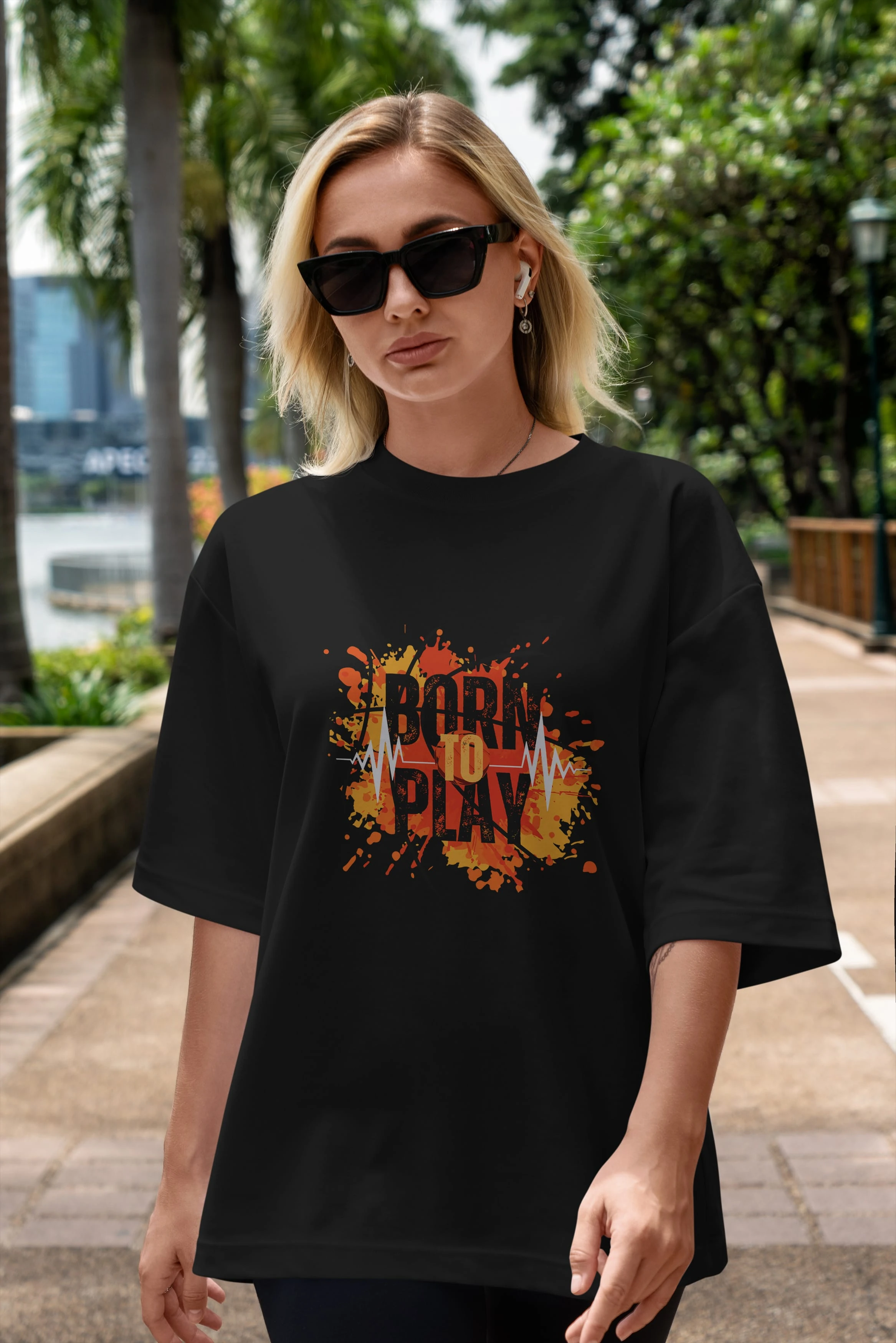Born to Play Yazılı Ön Baskılı Oversize t-shirt Erkek Kadın Unisex