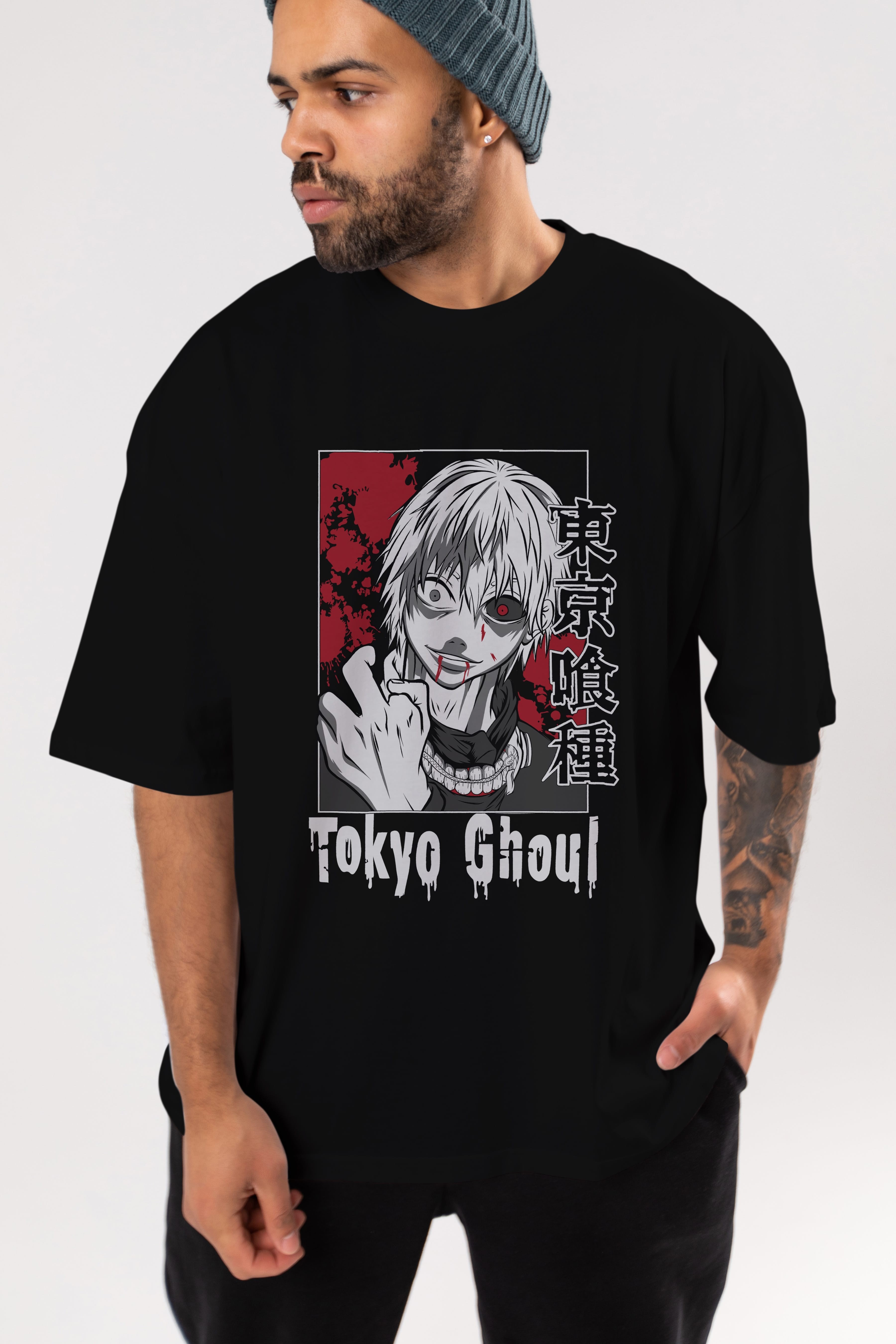 Kaneki Ken TOKYO GHOUL Anime Ön Baskılı Oversize t-shirt %100 pamuk Erkek Kadın Unisex