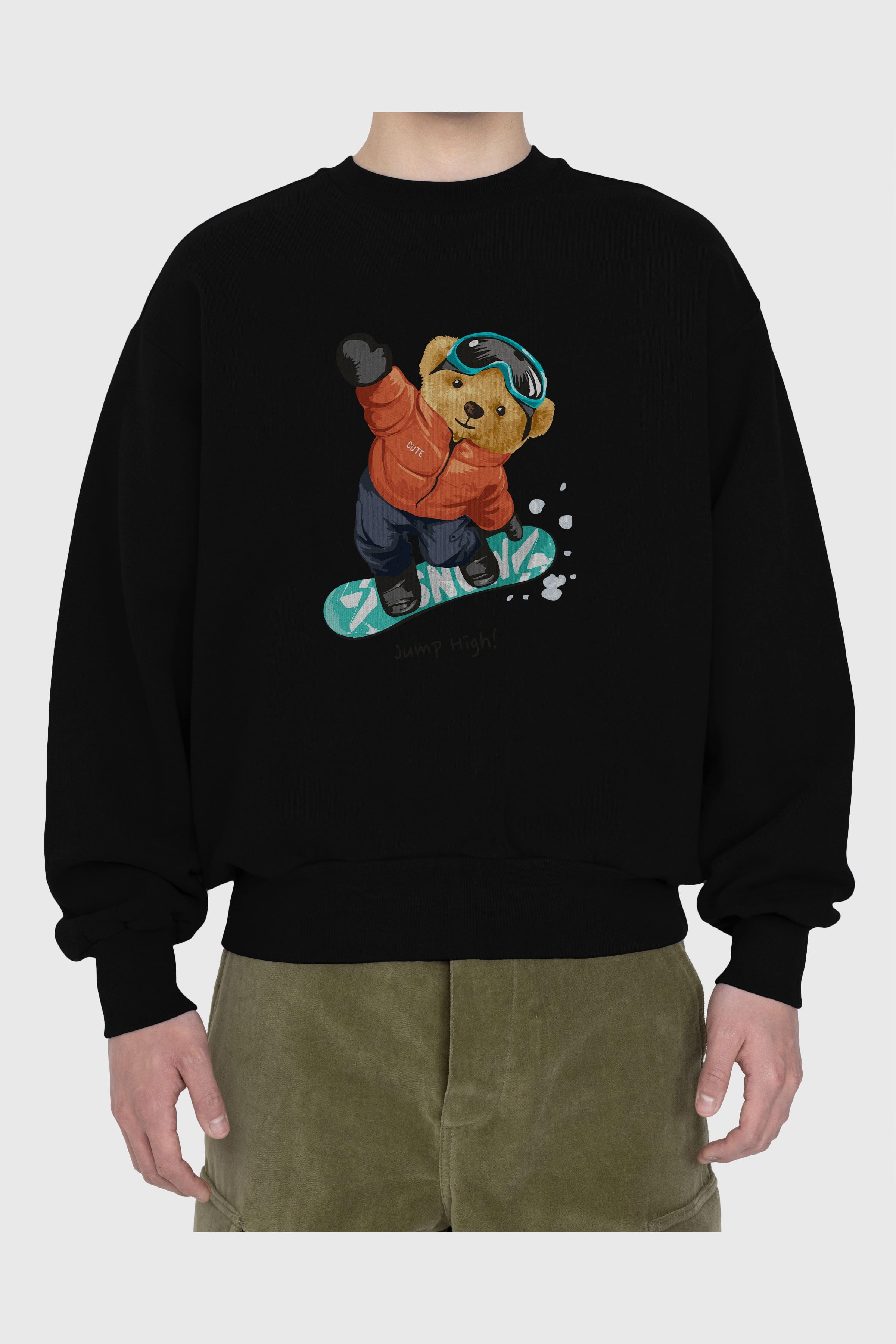 Teddy Bear Jump High Ön Baskılı Oversize Sweatshirt Erkek Kadın Unisex