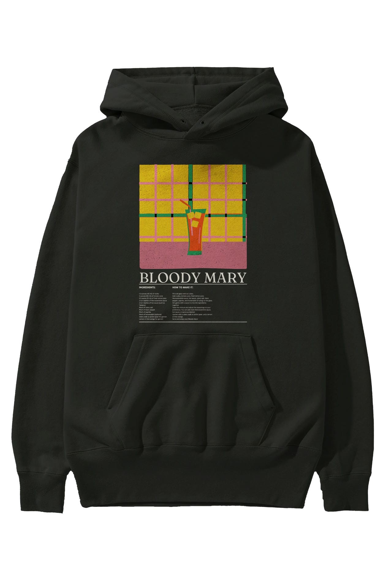 Bloody Mary Kokteyl ön Baskılı Hoodie Oversize Kapüşonlu Sweatshirt Erkek Kadın