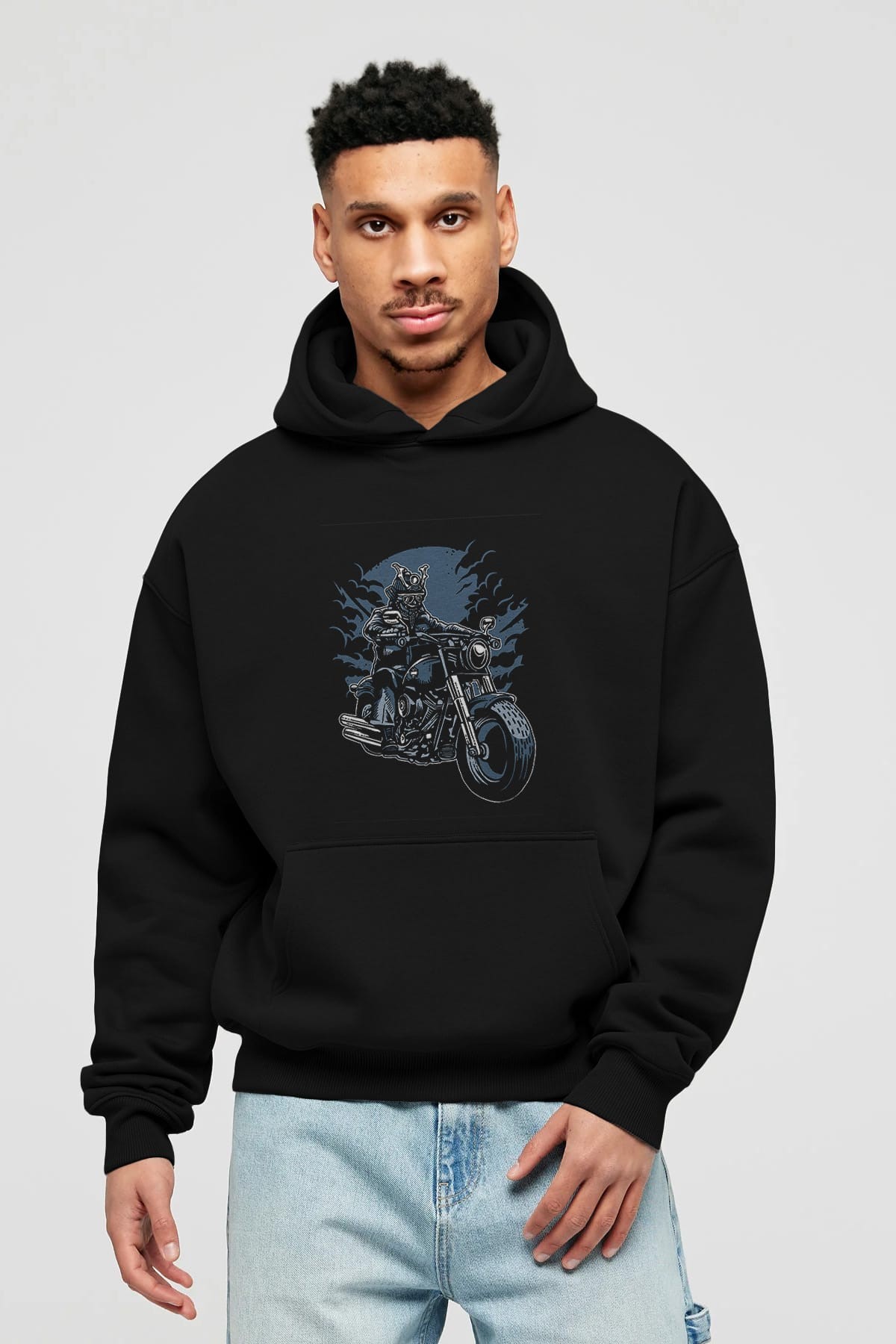 Samurai Ride Ön Baskılı Hoodie Oversize Kapüşonlu Sweatshirt Erkek Kadın Unisex