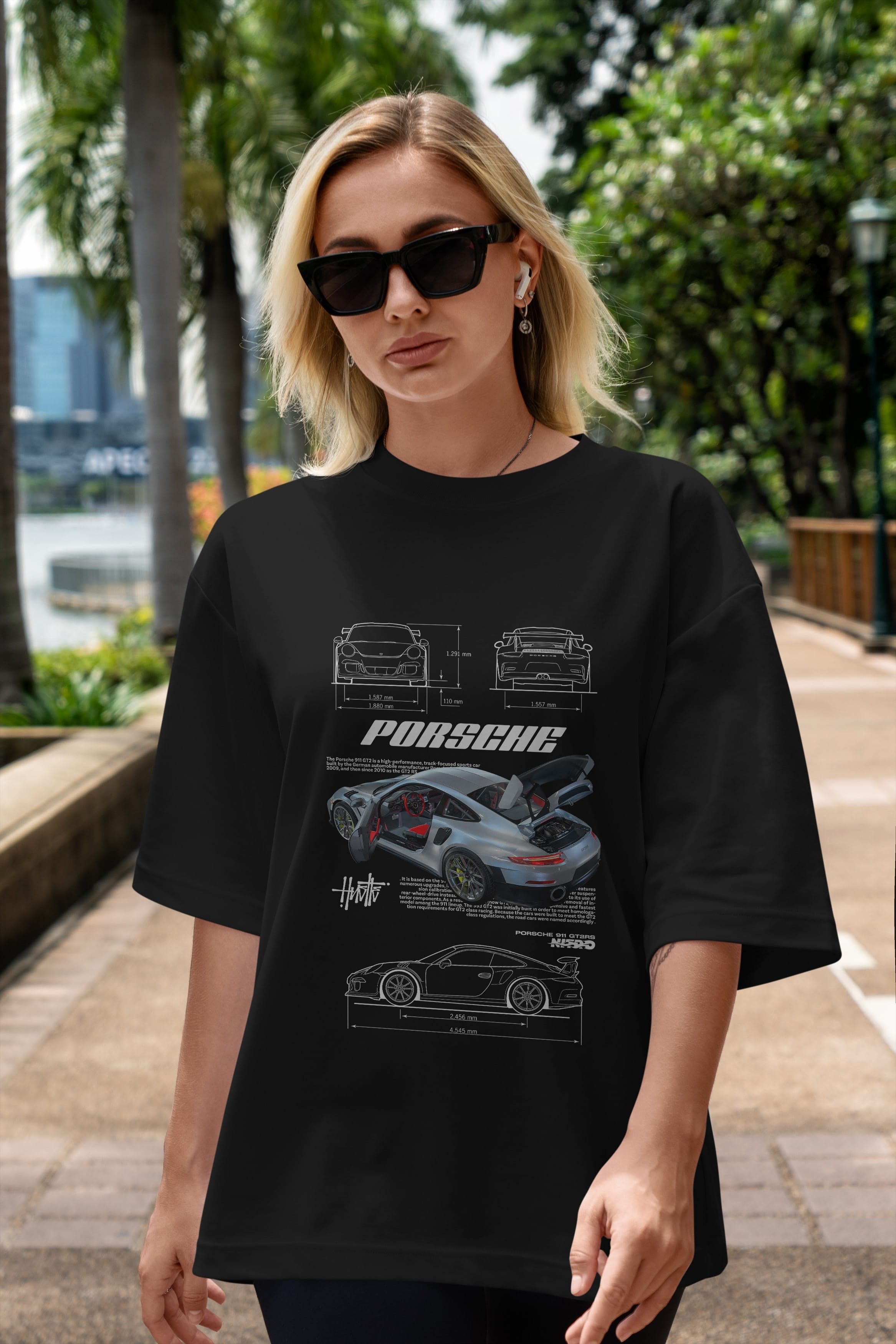 PORSCHE 911 GT2 RS Ön Baskılı Oversize t-shirt Erkek Kadın Unisex %100 Pamuk Bisiklet Yaka tişort