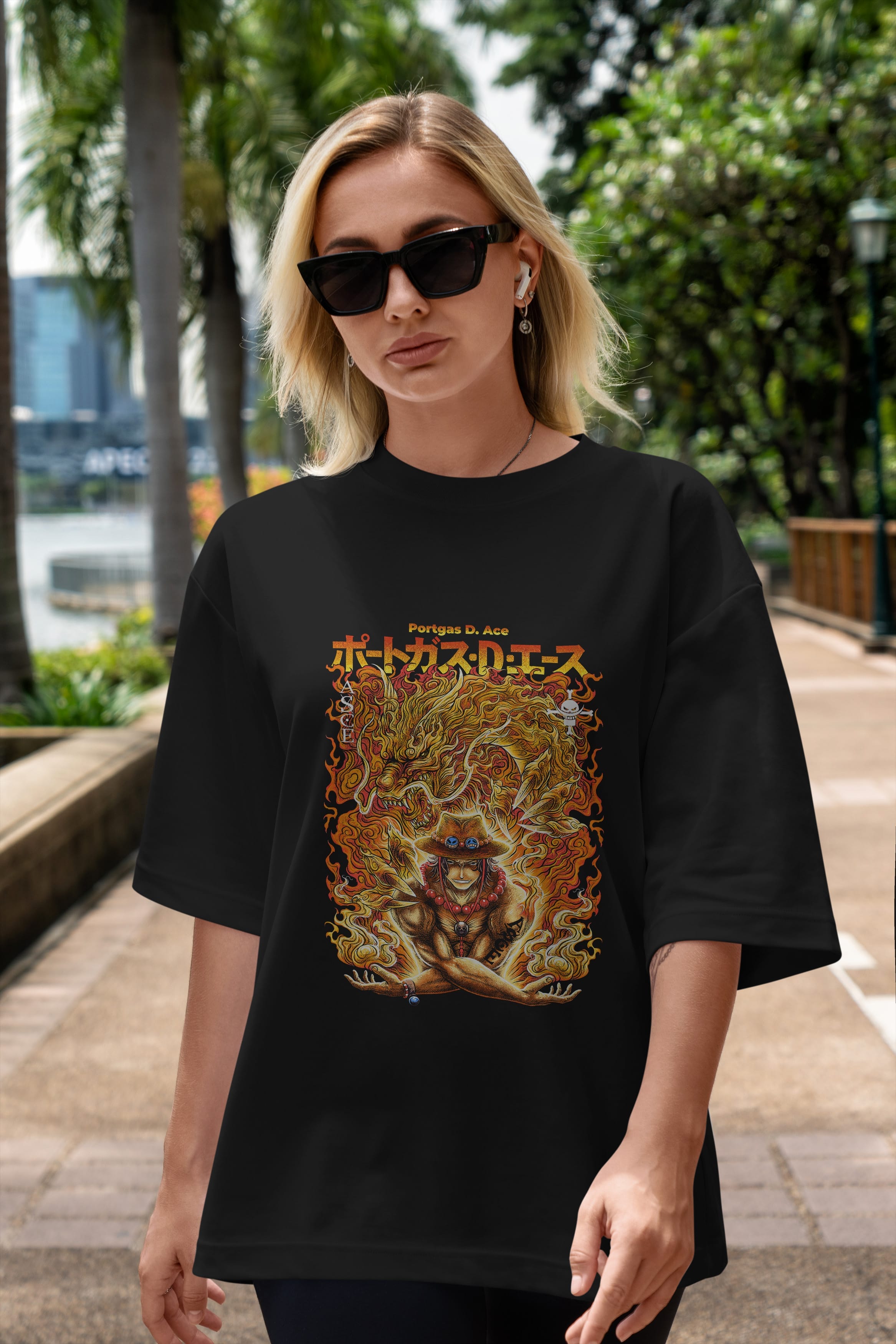 PORTGAS D. ACE Anime Ön Baskılı Oversize t-shirt %100 pamuk Erkek Kadın Unisex
