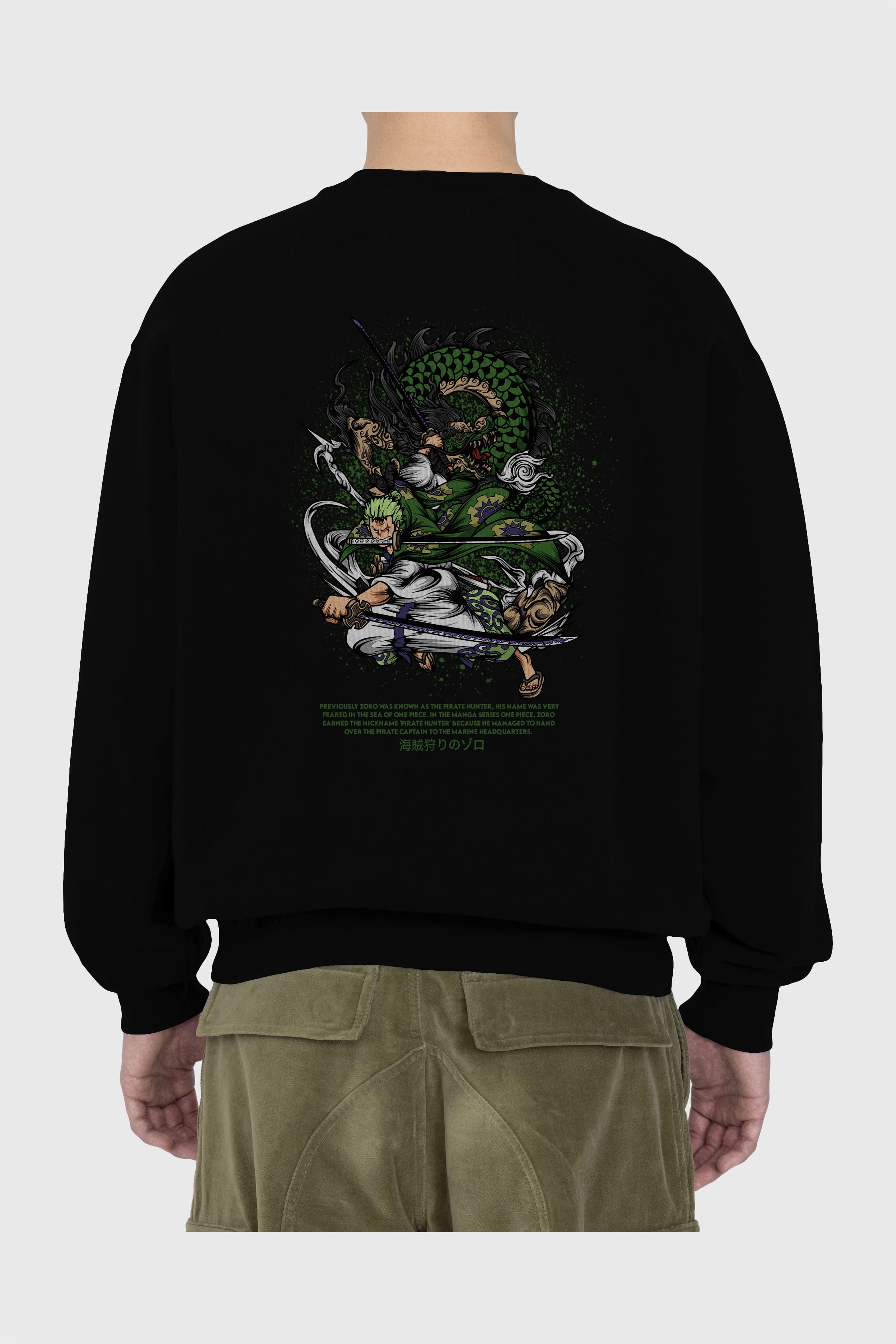 Zoro Anime Arka Baskılı Oversize Sweatshirt Erkek Kadın Unisex