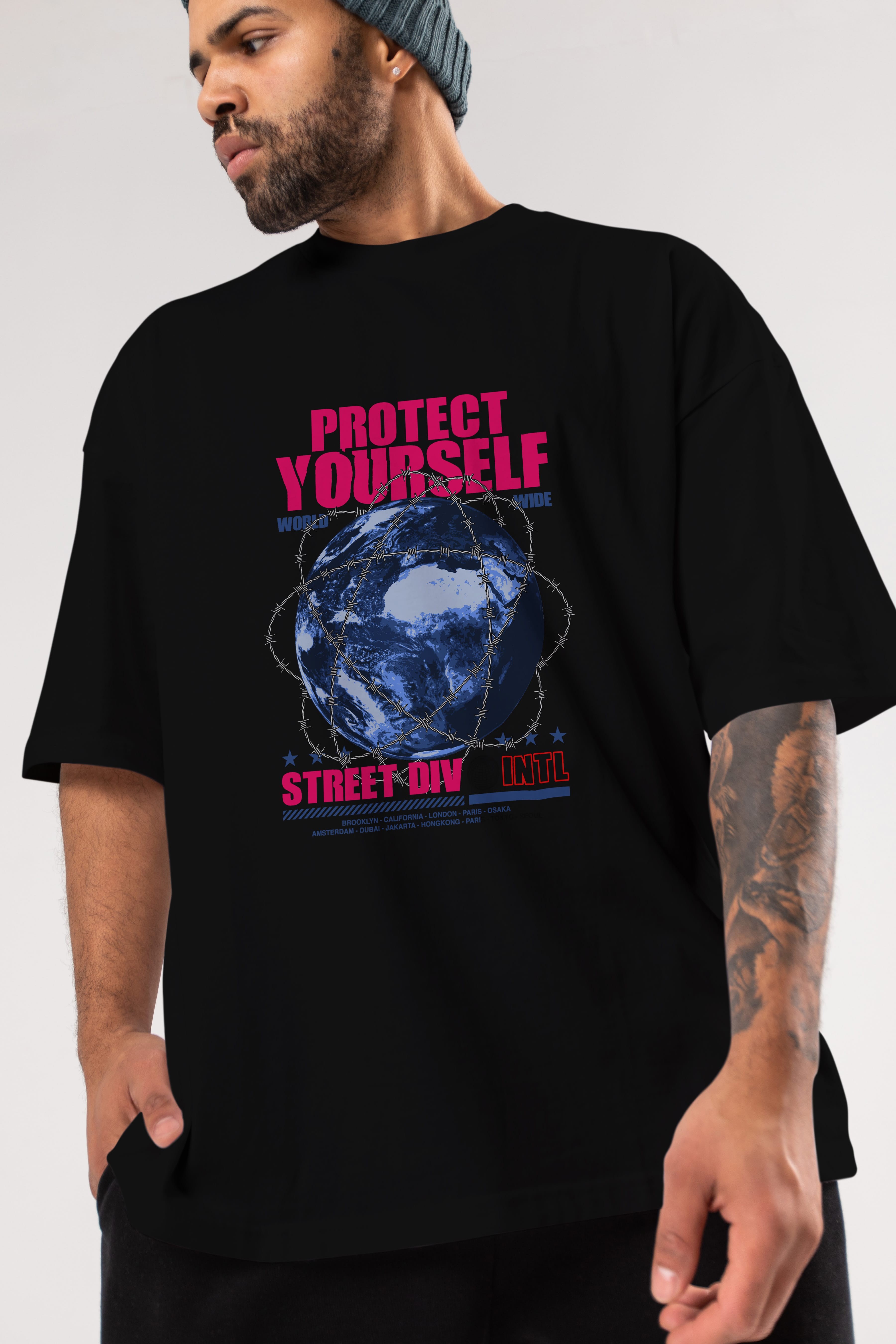 Protect Yourself Ön Baskılı Oversize t-shirt Erkek Kadın Unisex