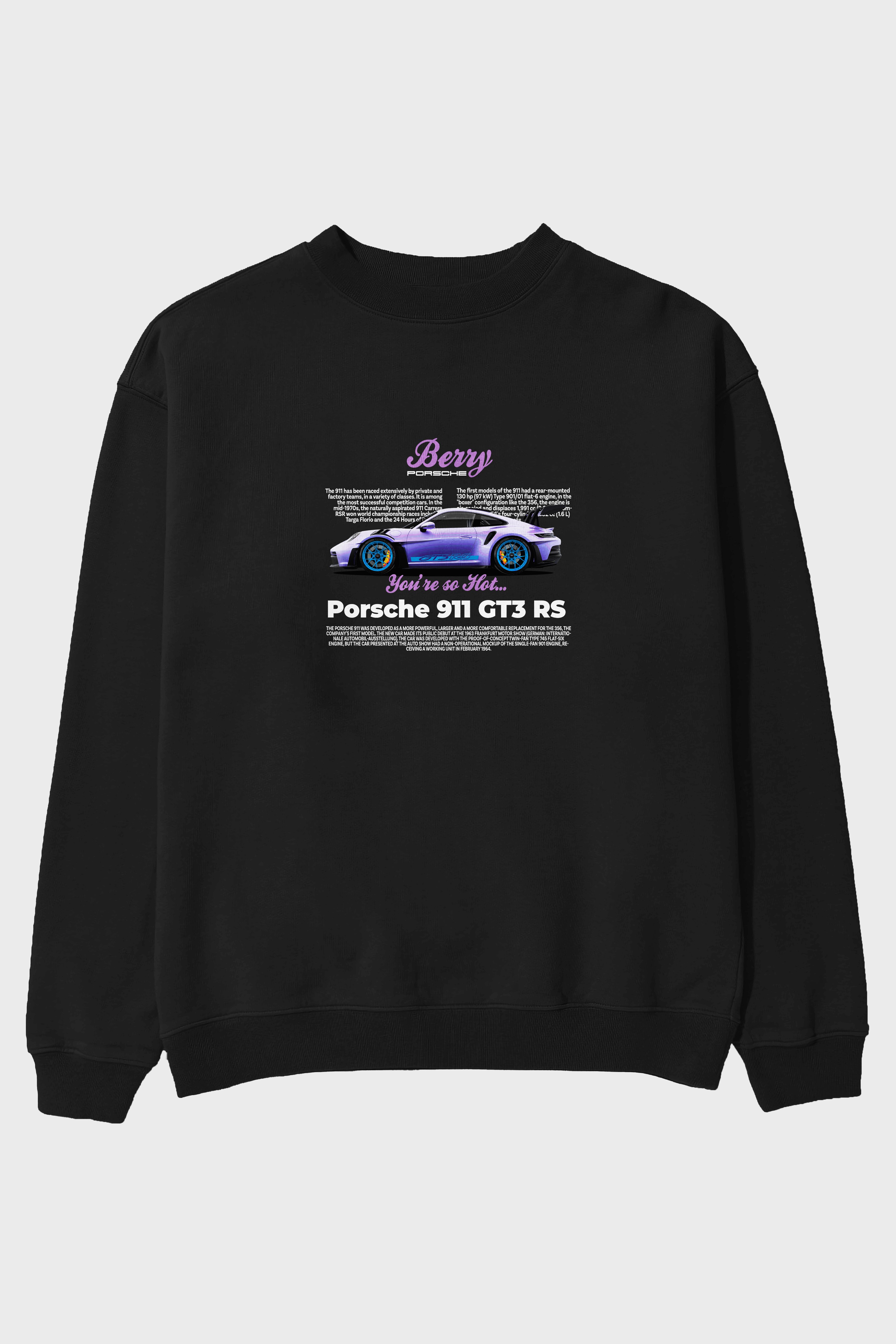 PORSCHE 911 GT3 BERRY PURPLE Ön Baskılı Anime Oversize Sweatshirt Erkek Kadın Unisex