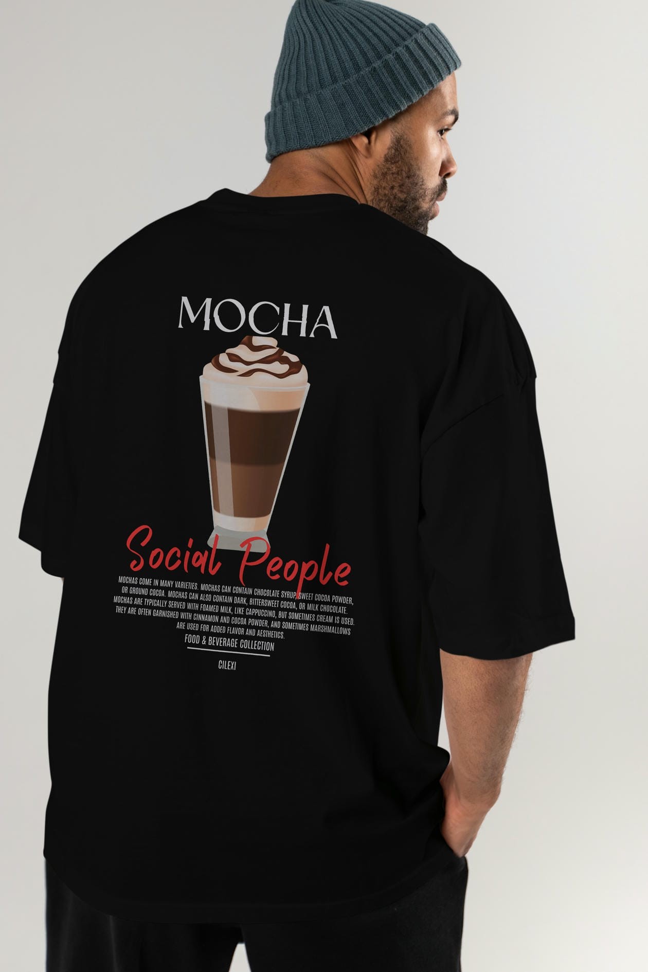 Mocha Kokteyl Serisi Baskılı Oversize t-shirt Erkek Kadın Unisex %100 Pamuk Bisiklet Yaka tişort