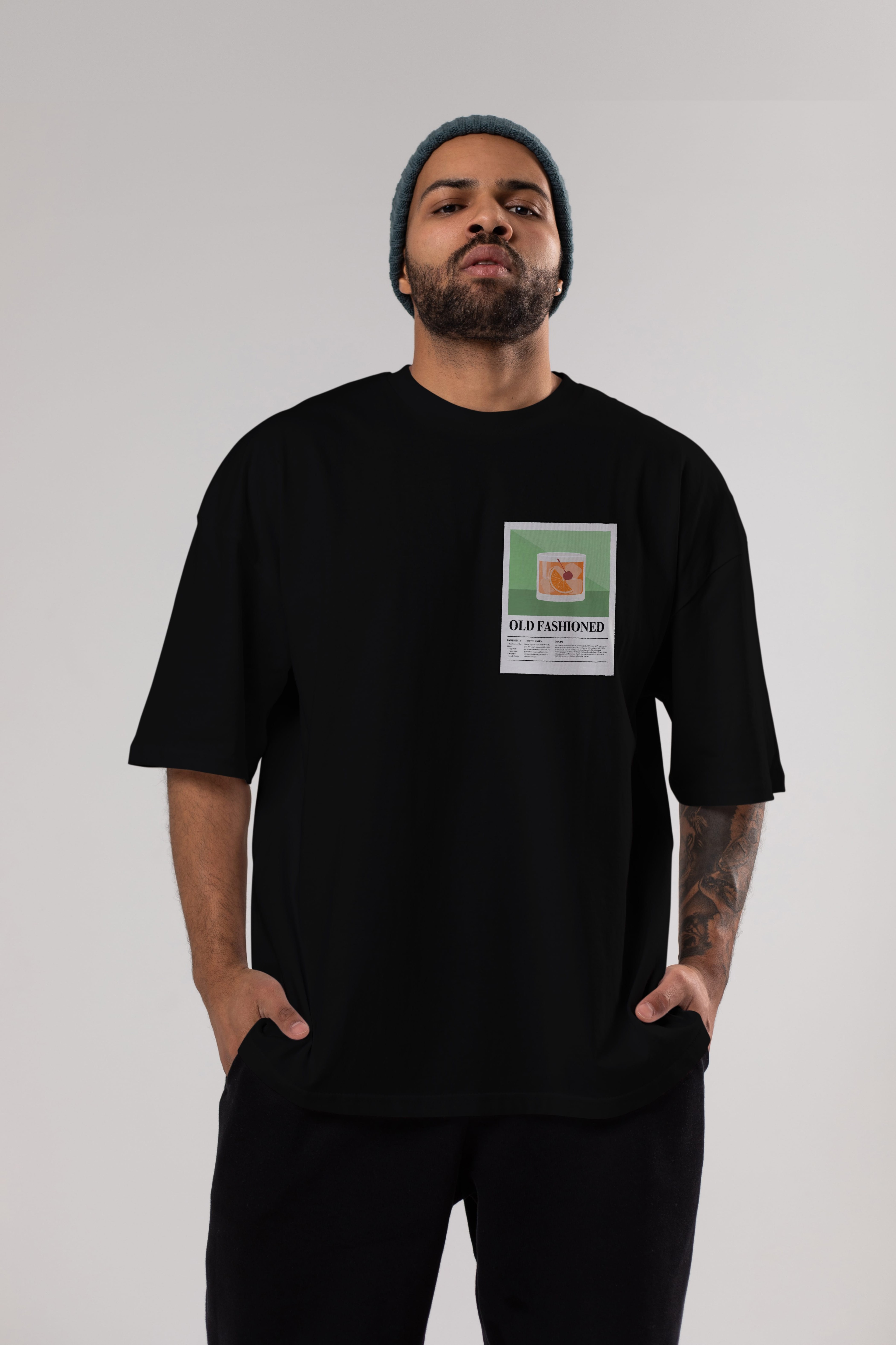 Old Fashioned Ön Sol Baskılı Oversize t-shirt Erkek Kadın Unisex %100 Pamuk Bisiklet Yaka tişort