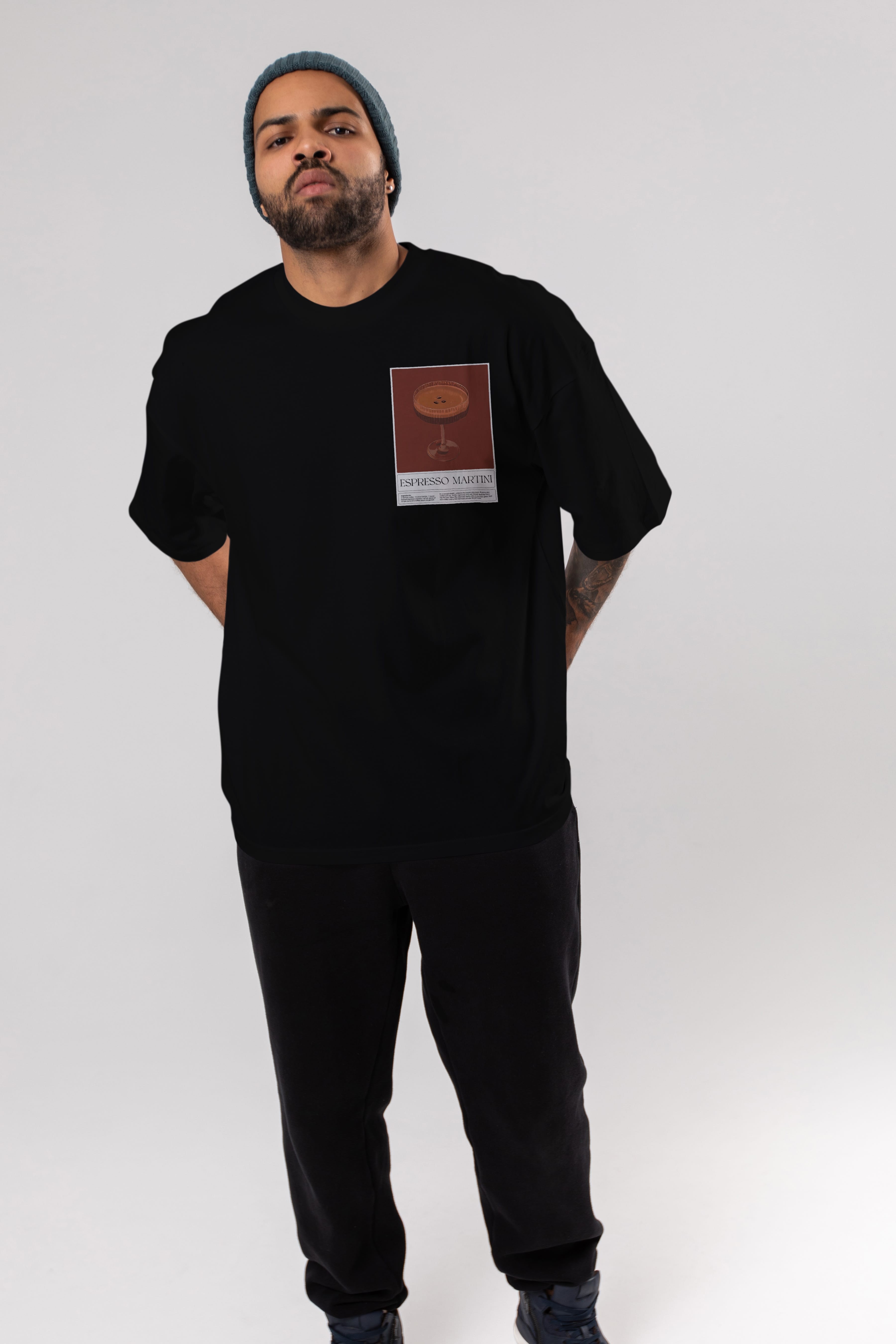 Espresso Martini Ön Sol Baskılı Oversize t-shirt Erkek Kadın Unisex %100 Pamuk Bisiklet Yaka tişort