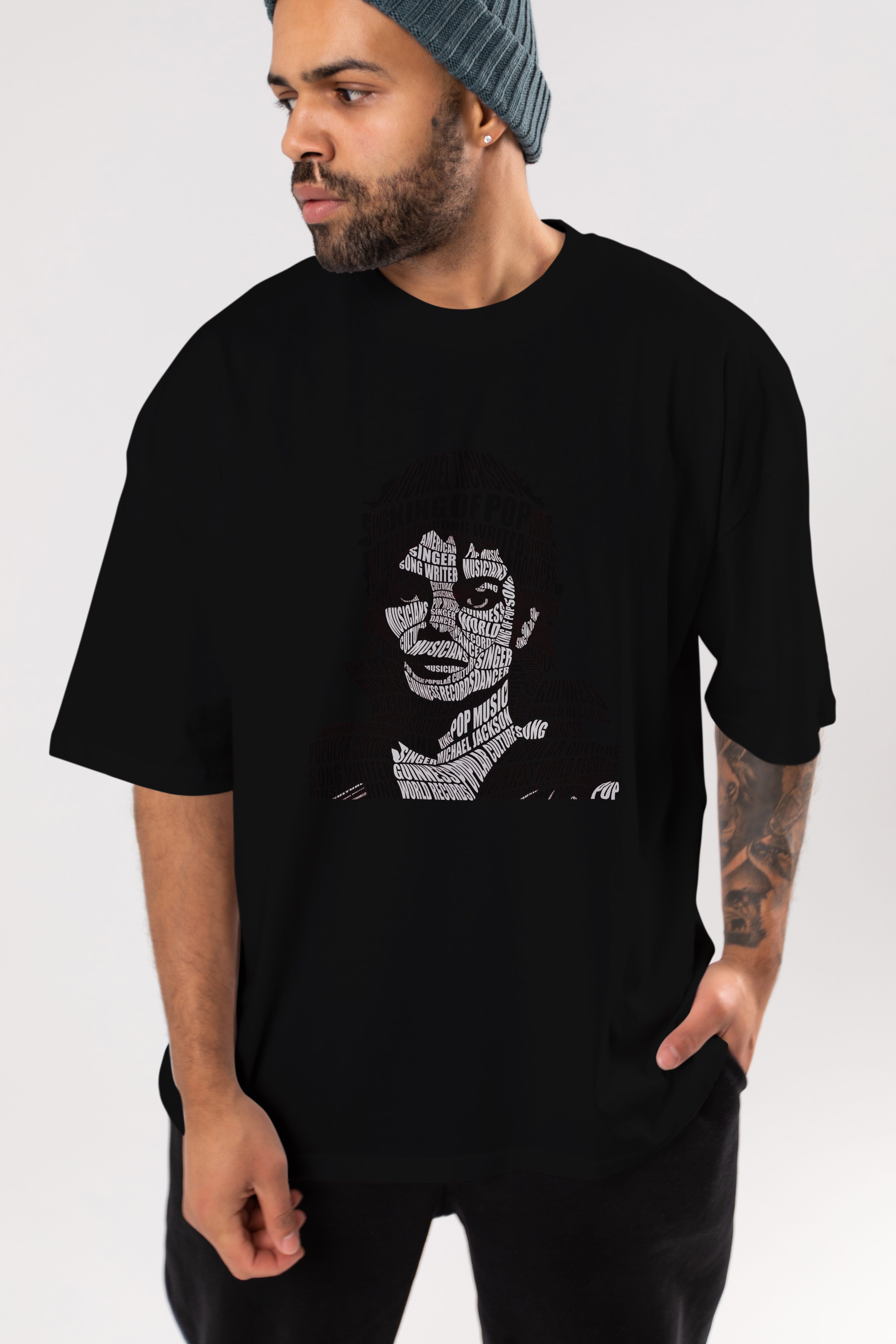 Michael Jackson Calligram Ön Baskılı Oversize t-shirt %100 pamuk Erkek Kadın Unisex