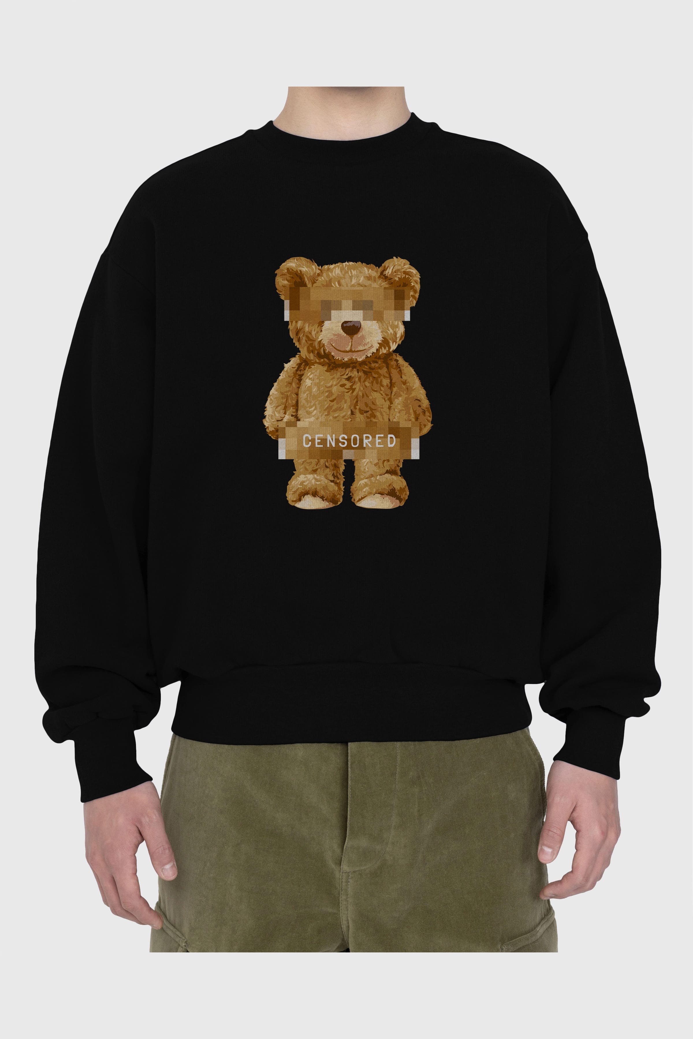 Teddy Bear Censored Ön Baskılı Oversize Sweatshirt Erkek Kadın Unisex