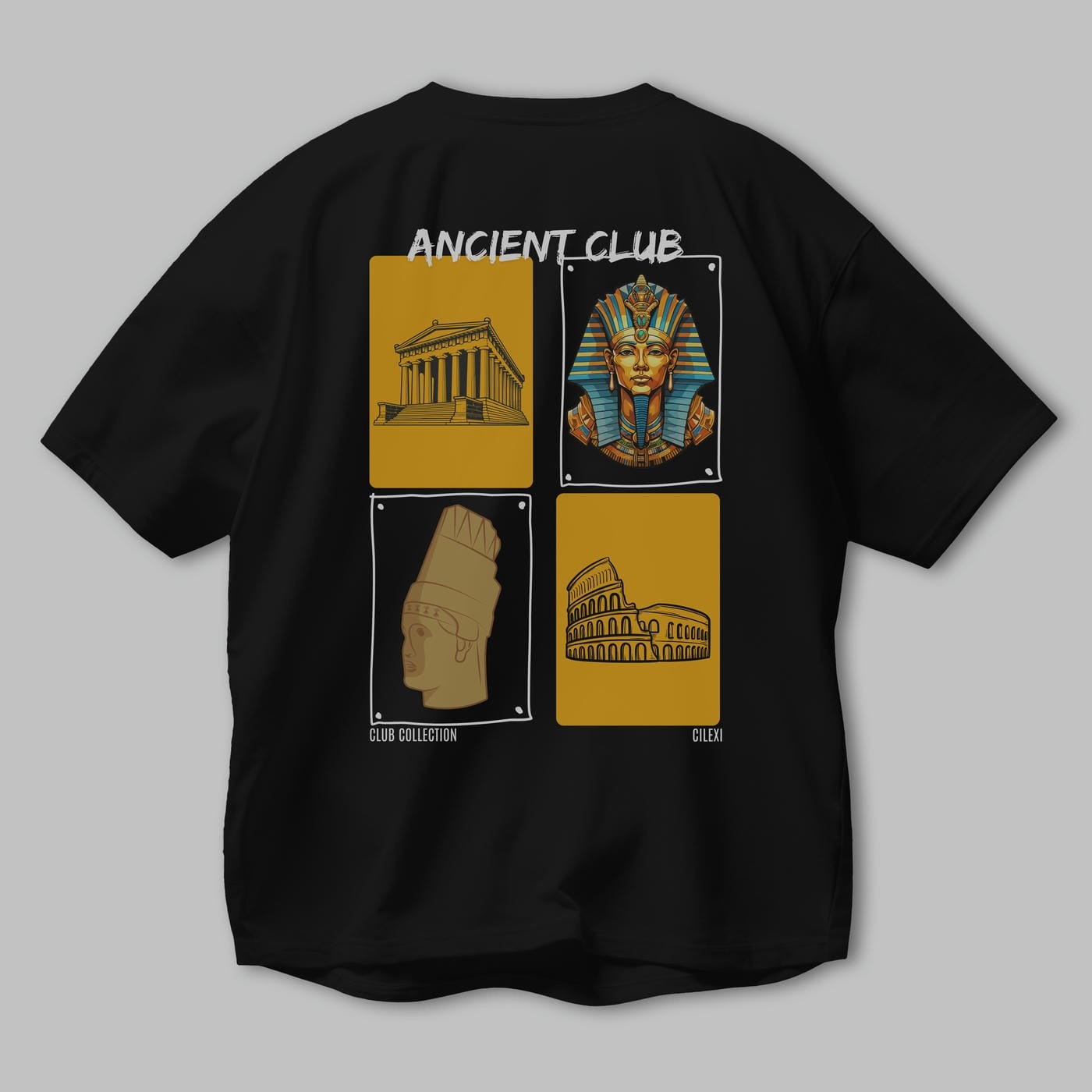 Ancient Club Arka Baskılı Oversize t-shirt Erkek Kadın %100 Pamuk Bisiklet Yaka tişort