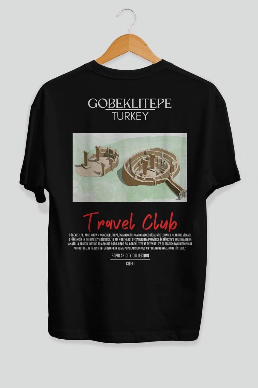 Gobeklitepe Turkey Arka Baskılı Oversize t-shirt Erkek Kadın Pamuk Bisiklet Yaka tişort