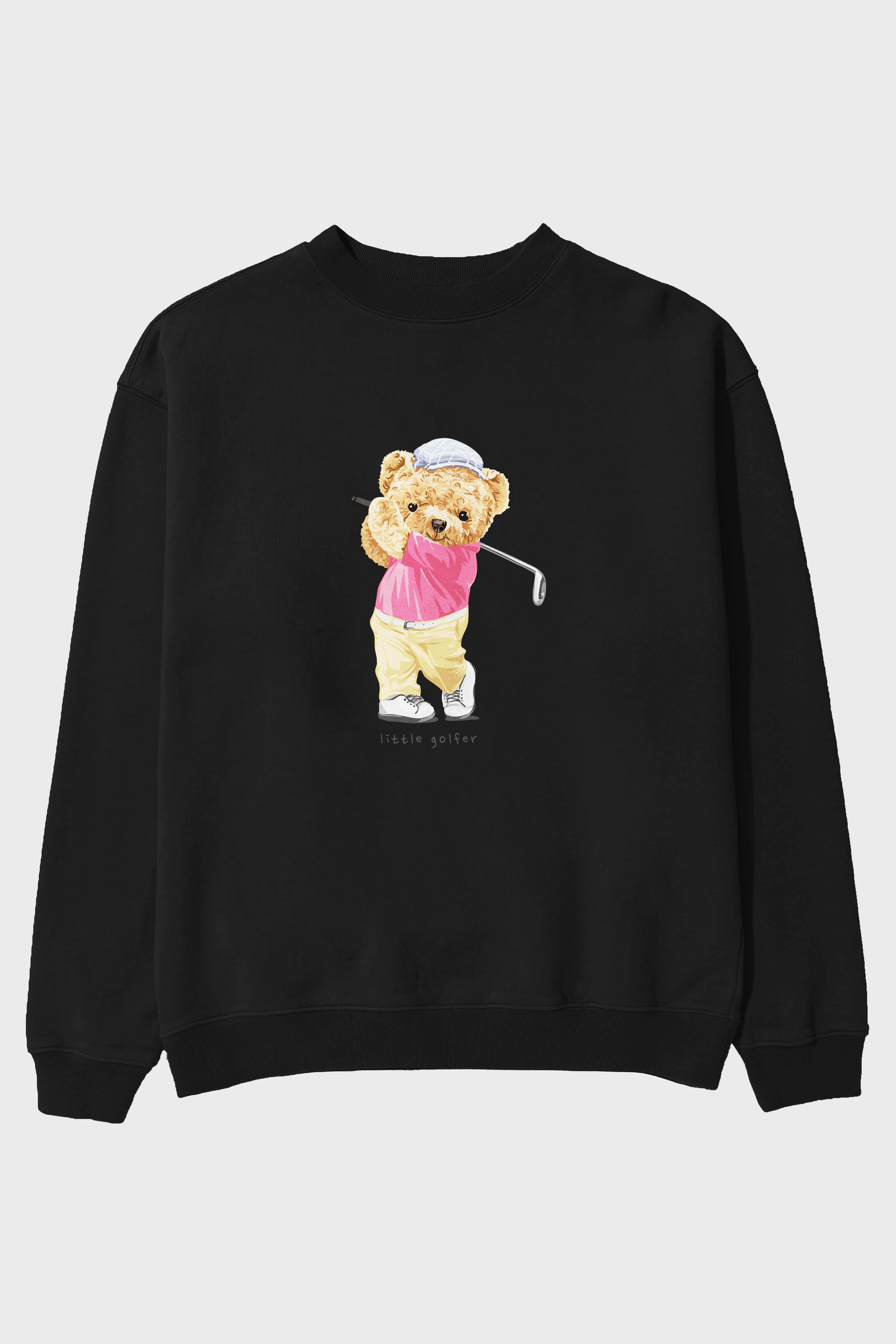 Teddy Bear Little Golfer Ön Baskılı Oversize Sweatshirt Erkek Kadın Unisex
