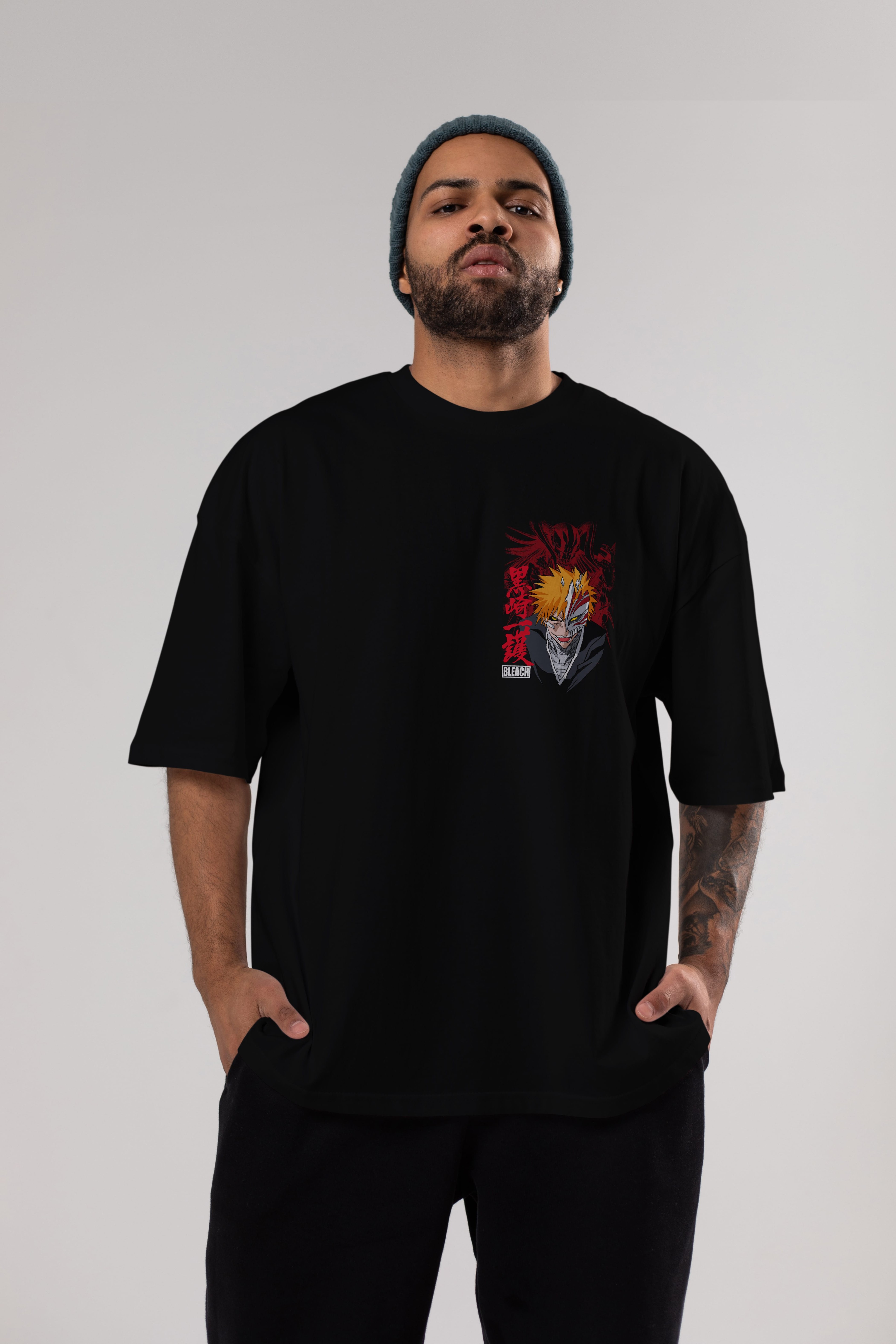 ICHIGO KUROSAKI VIZARD Ön Sol Baskılı Oversize t-shirt Erkek Kadın Unisex %100 Pamuk Bisiklet Yaka tişort