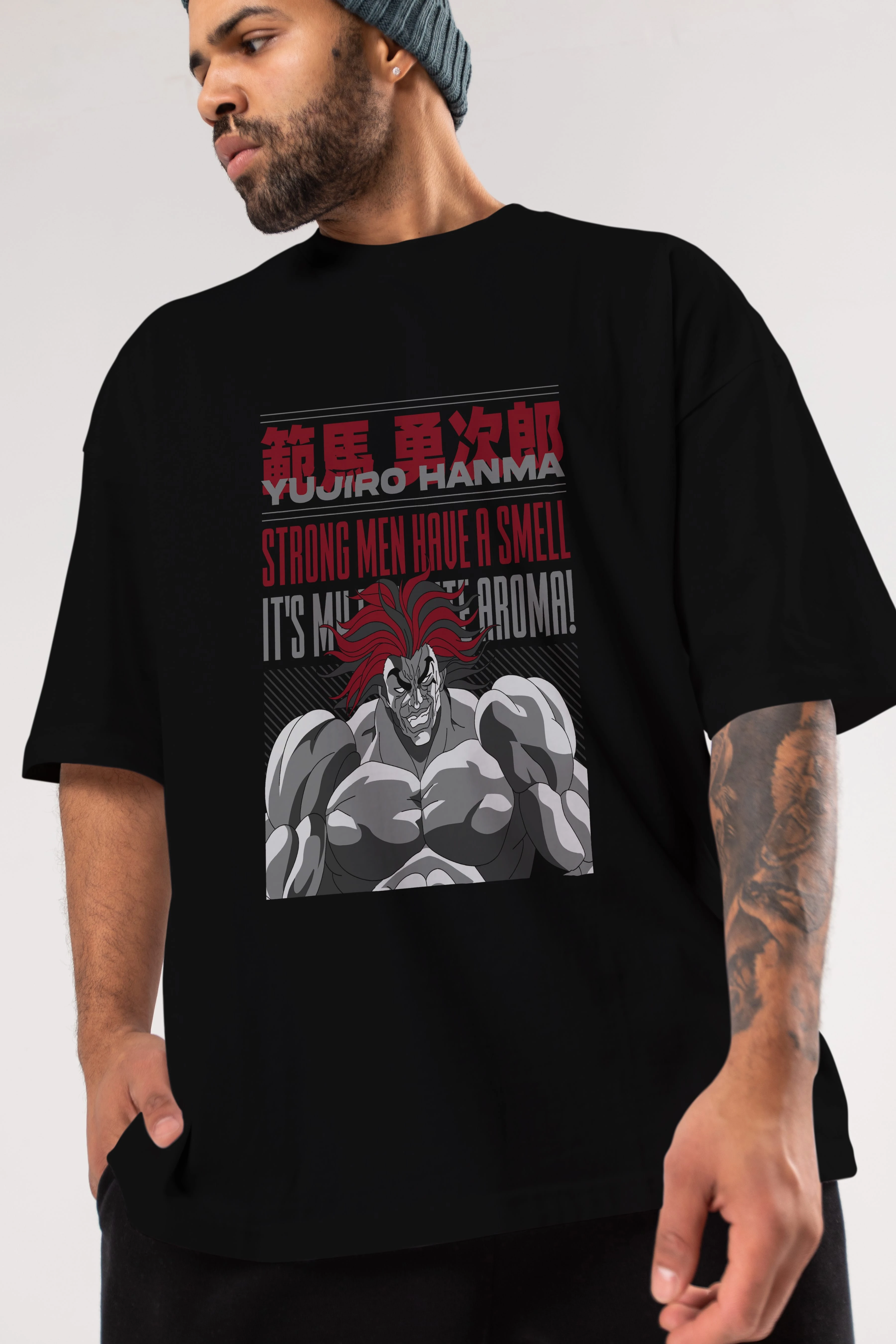 YUJIRO HANMA Anime Ön Baskılı Oversize t-shirt %100 pamuk Erkek Kadın Unisex