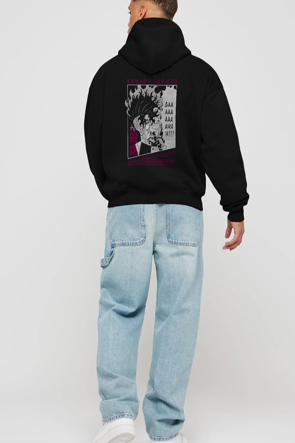 TANJIRO KAMADO 3 Anime Arka Baskılı Hoodie Oversize Kapüşonlu Sweatshirt Erkek Kadın Unisex
