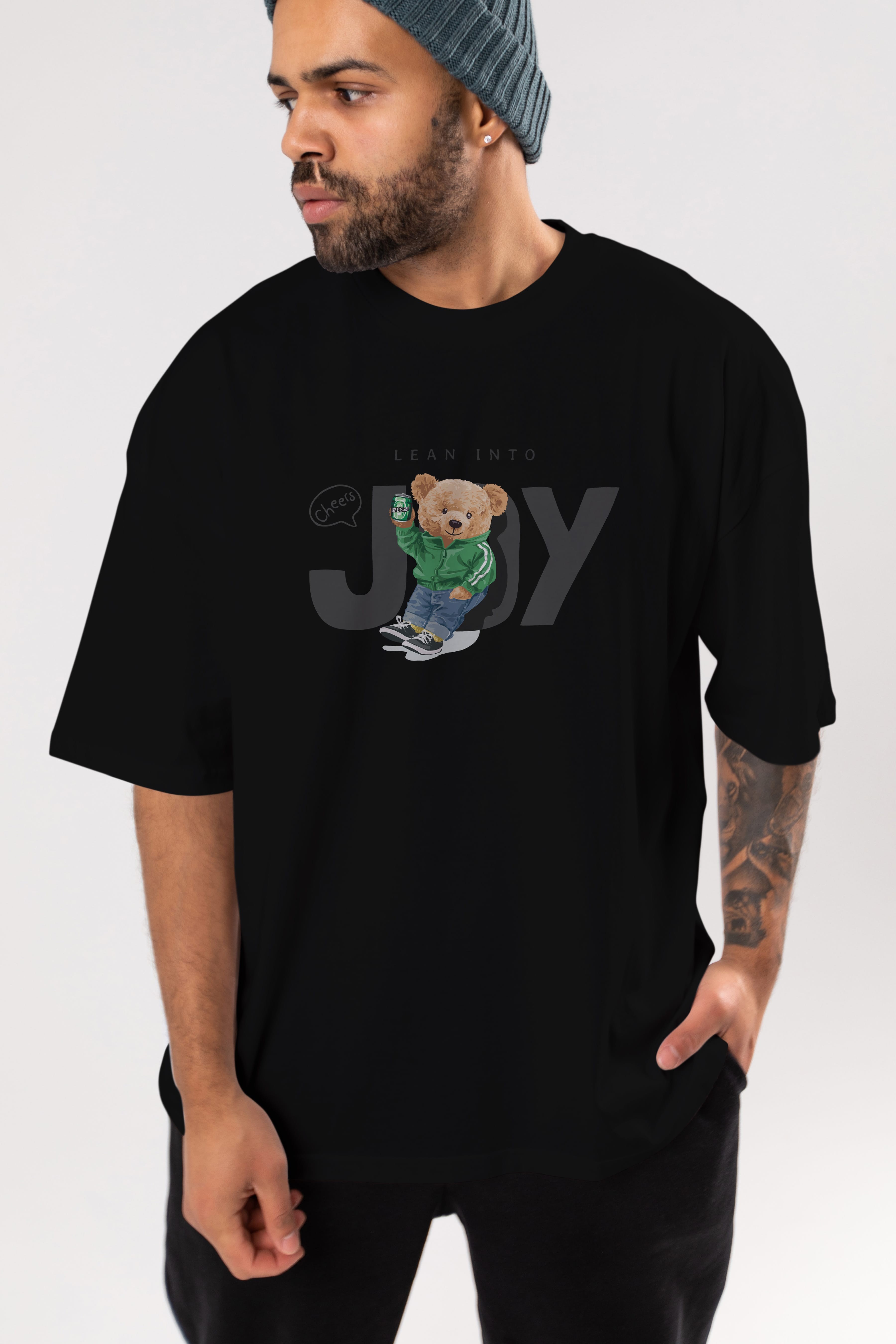Teddy Bear Joy Ön Baskılı Oversize t-shirt Erkek Kadın Unisex %100 Pamuk