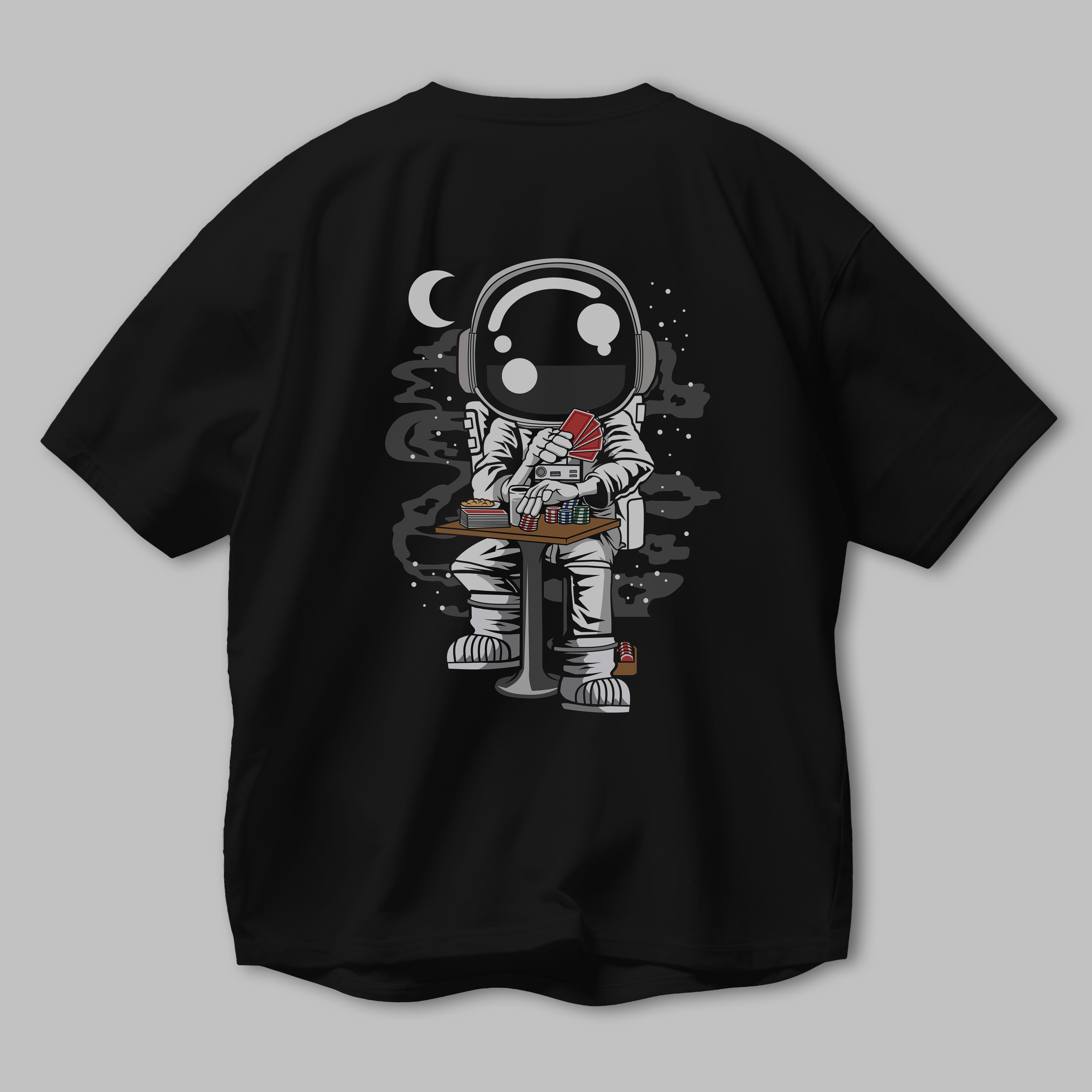 Astronaut Gambler Arka Baskılı Oversize t-shirt Erkek Kadın Unisex