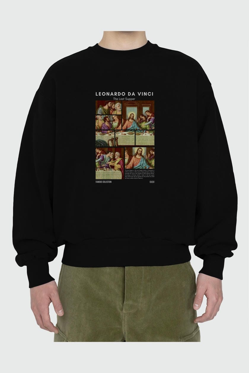 Leonardo Da Vinci ön Baskılı Oversize Sweatshirt Erkek Kadın Unisex