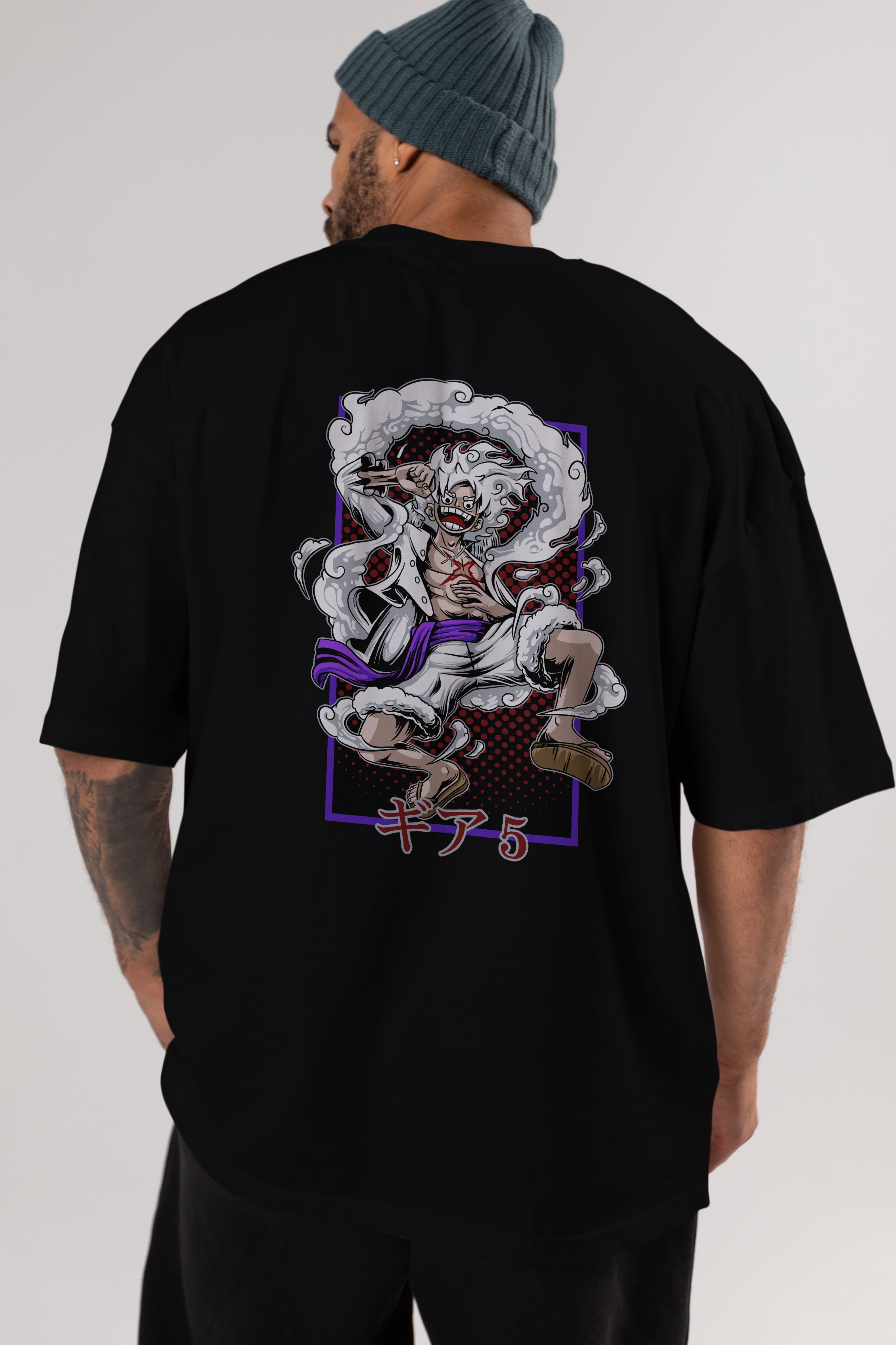 LUFFY GEAR 5 RECUADRO Anime Arka Baskılı Oversize t-shirt Erkek Kadın Unisex