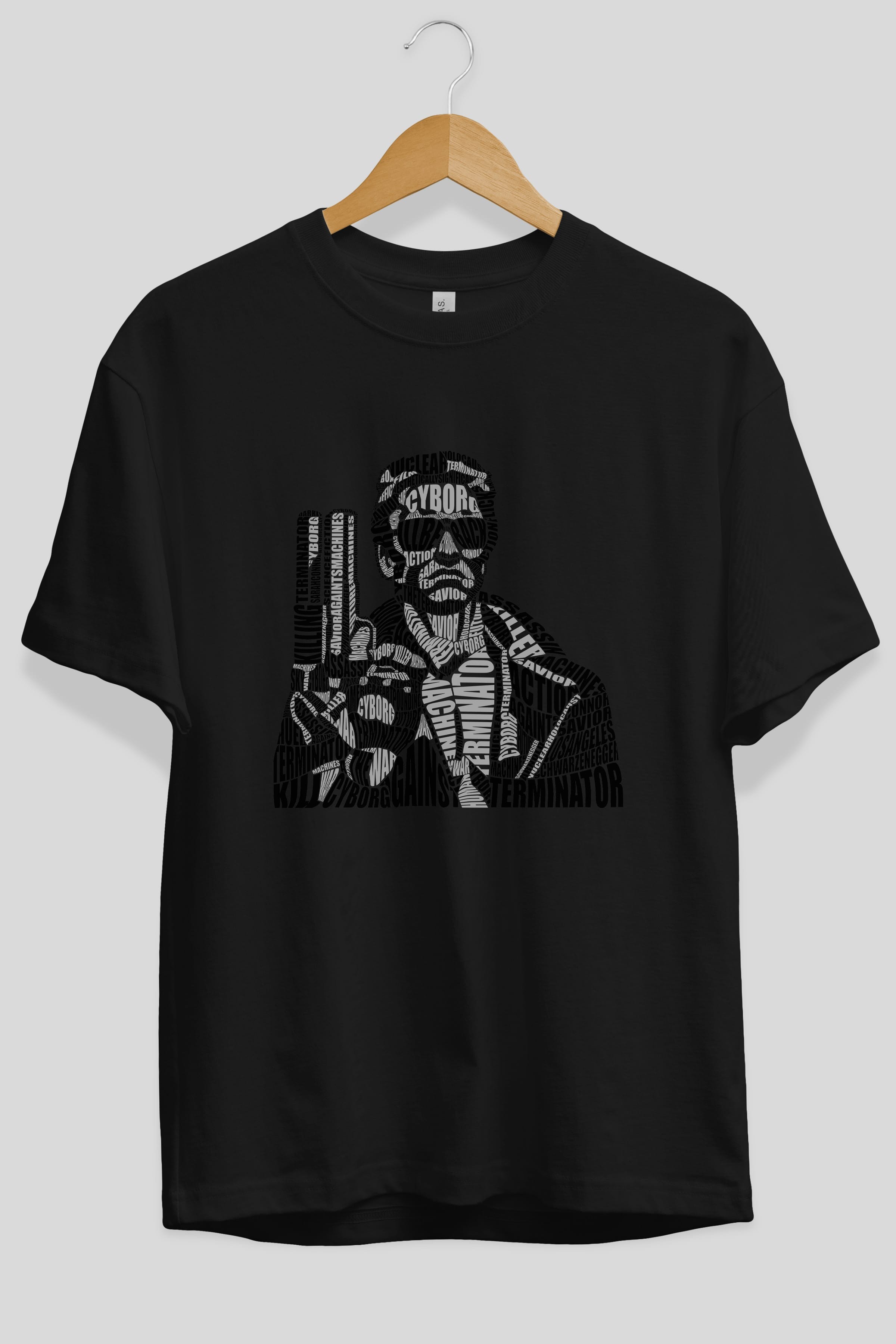 Terminator Calligram Ön Baskılı Oversize t-shirt %100 pamuk Erkek Kadın Unisex