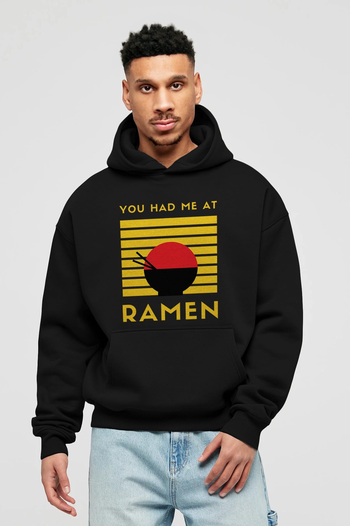 You Had me at Ramen Yazılı Ön Baskılı Oversize Hoodie Kapüşonlu Sweatshirt Erkek Kadın Unisex