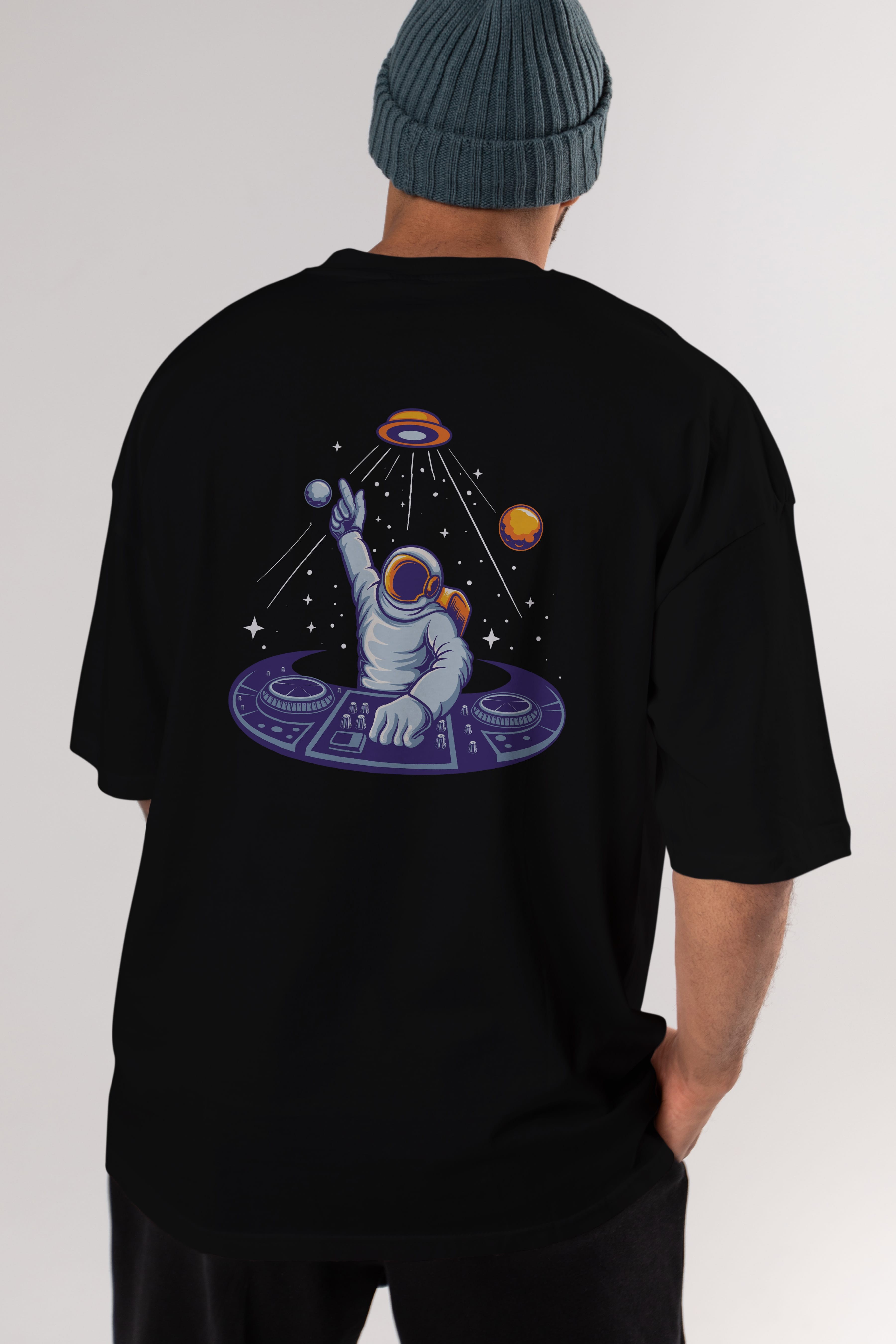 Astronaut Disk Jockey Party Arka Baskılı Oversize t-shirt Erkek Kadın Unisex