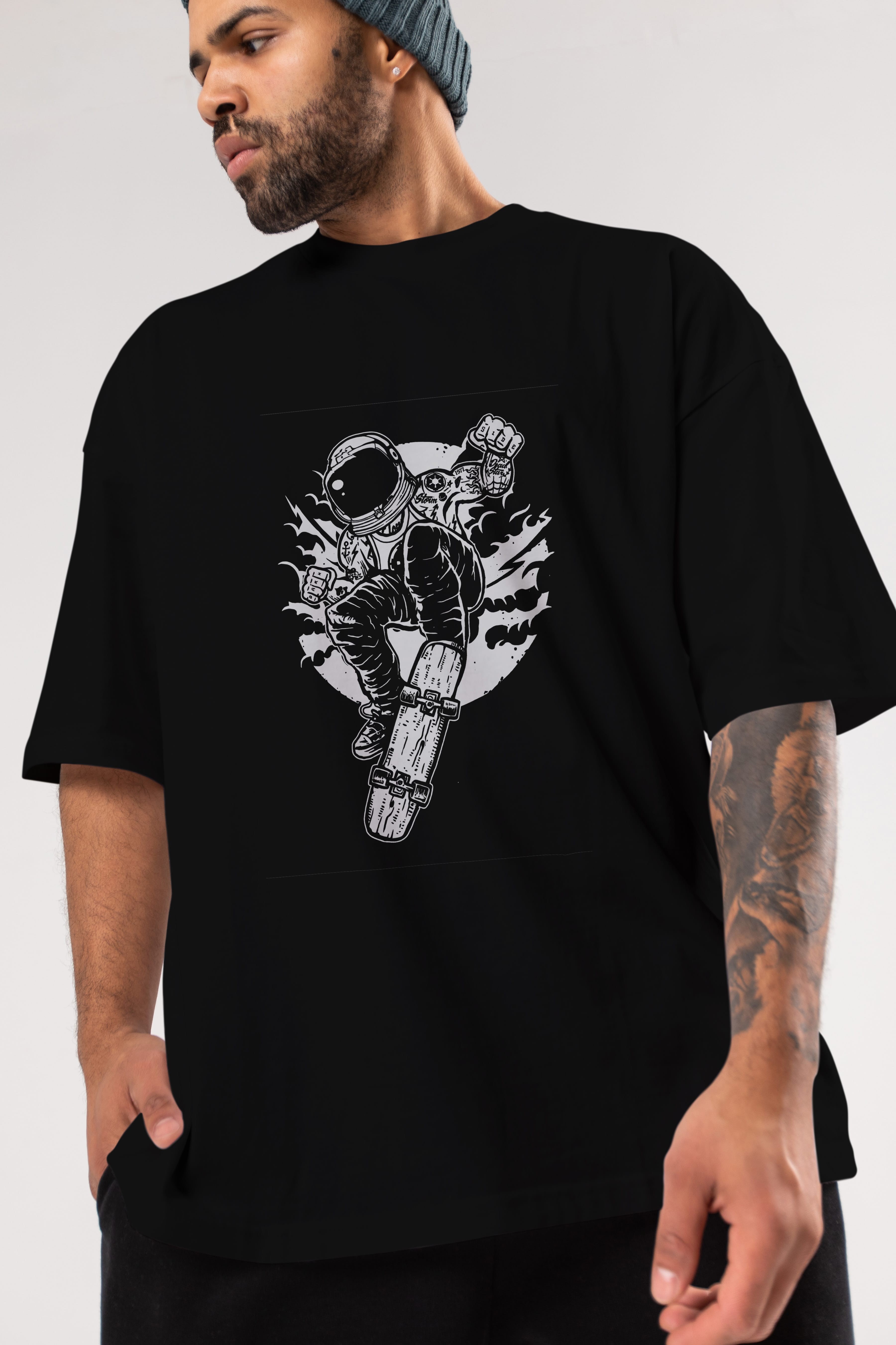 Space Skater Ön Baskılı Oversize t-shirt Erkek Kadın Unisex %100 Pamuk tişort