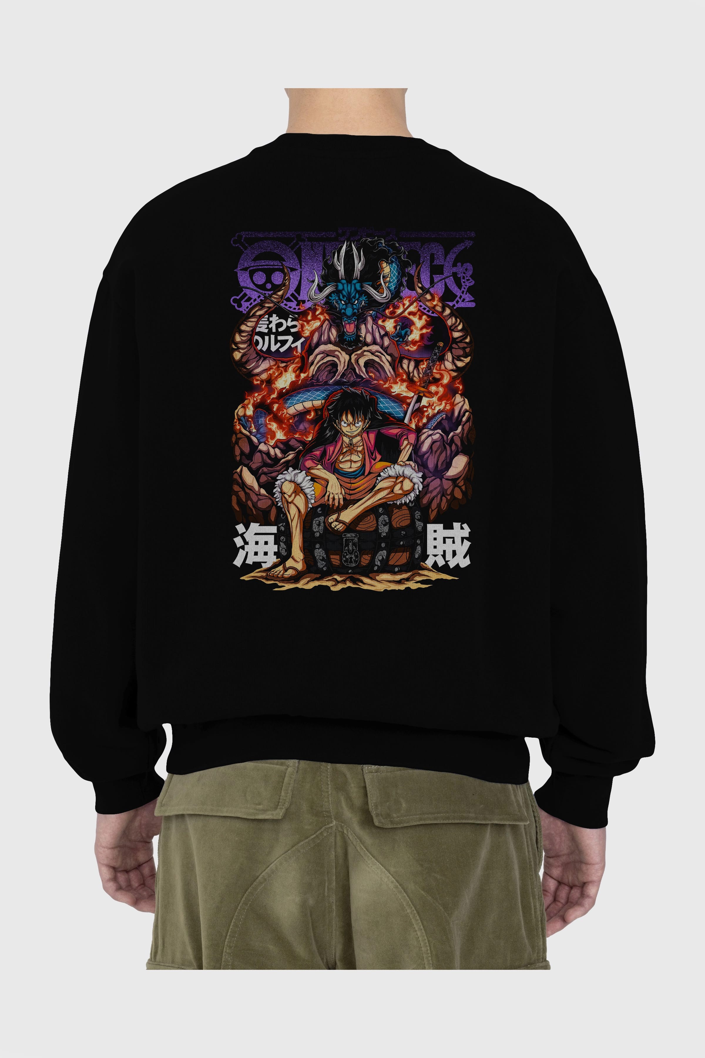 MONKEY D. LUFFY 2 Anime Arka Baskılı Oversize Sweatshirt Erkek Kadın Unisex