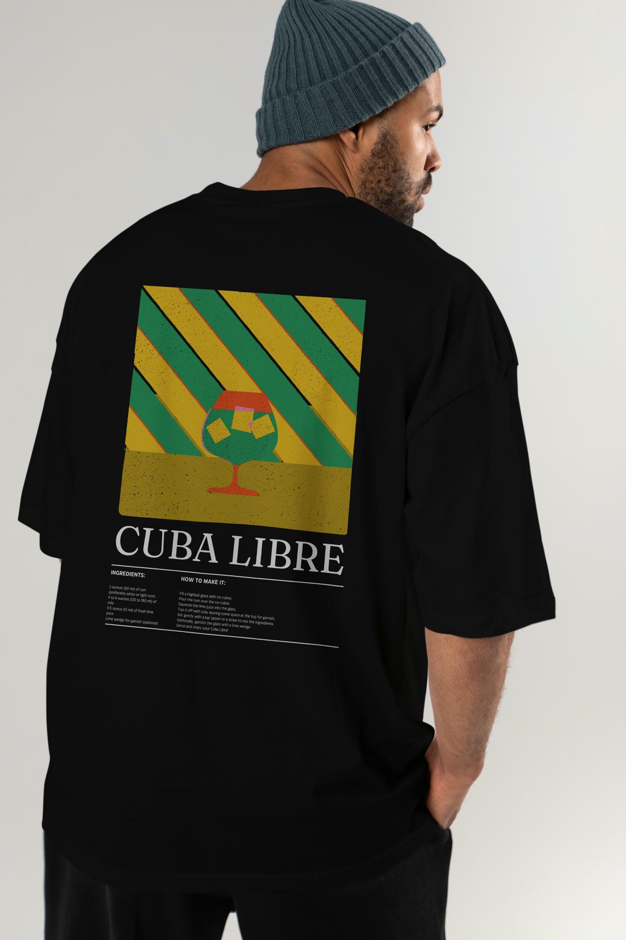 Cuba Libre Kokteyl Serisi Arka Baskılı Oversize t-shirt Erkek Kadın %100 Pamuk Bisiklet Yaka tişort