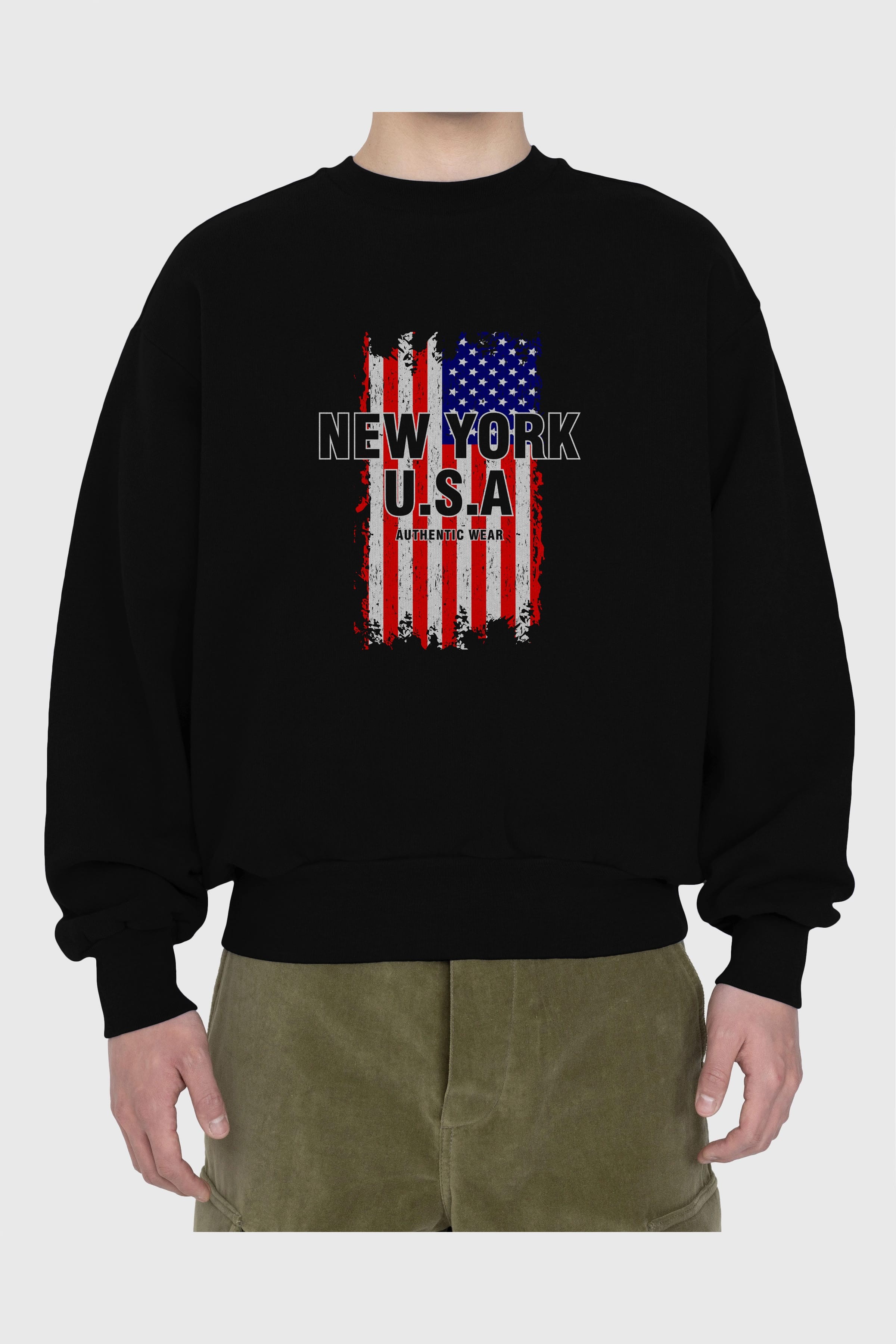 New York Usa Ön Baskılı Oversize Sweatshirt Erkek Kadın Unisex