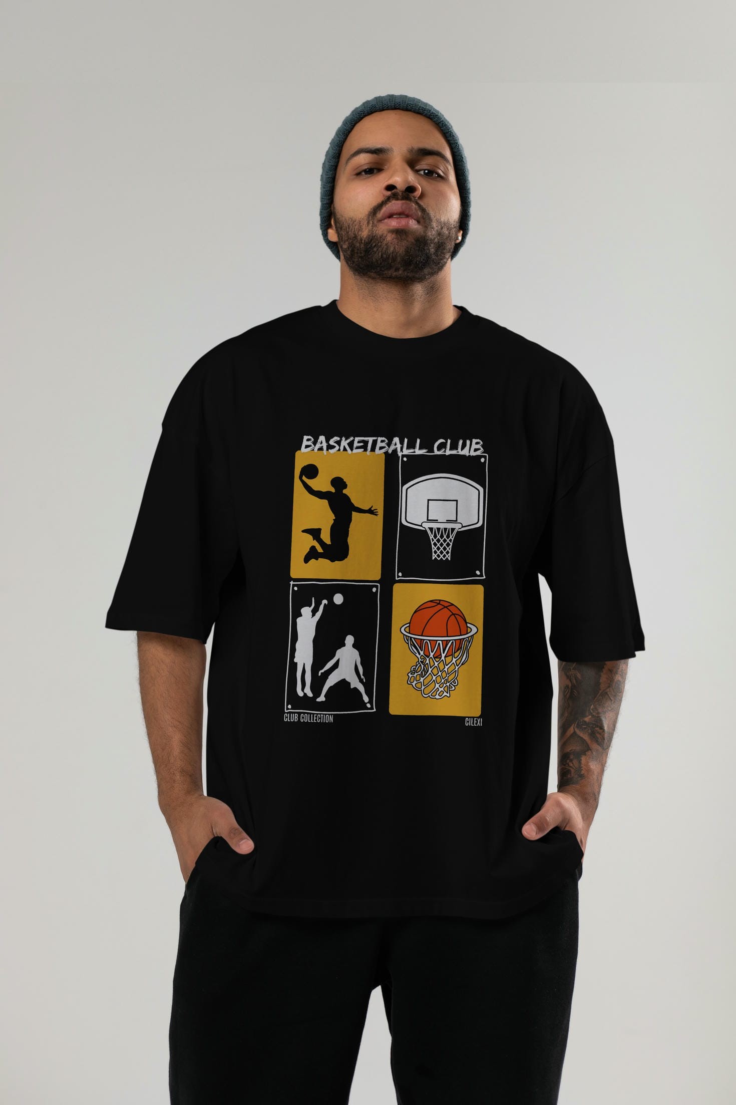 Basketball Club ön Baskılı Oversize t-shirt Erkek Kadın %100 Pamuk Bisiklet Yaka tişort