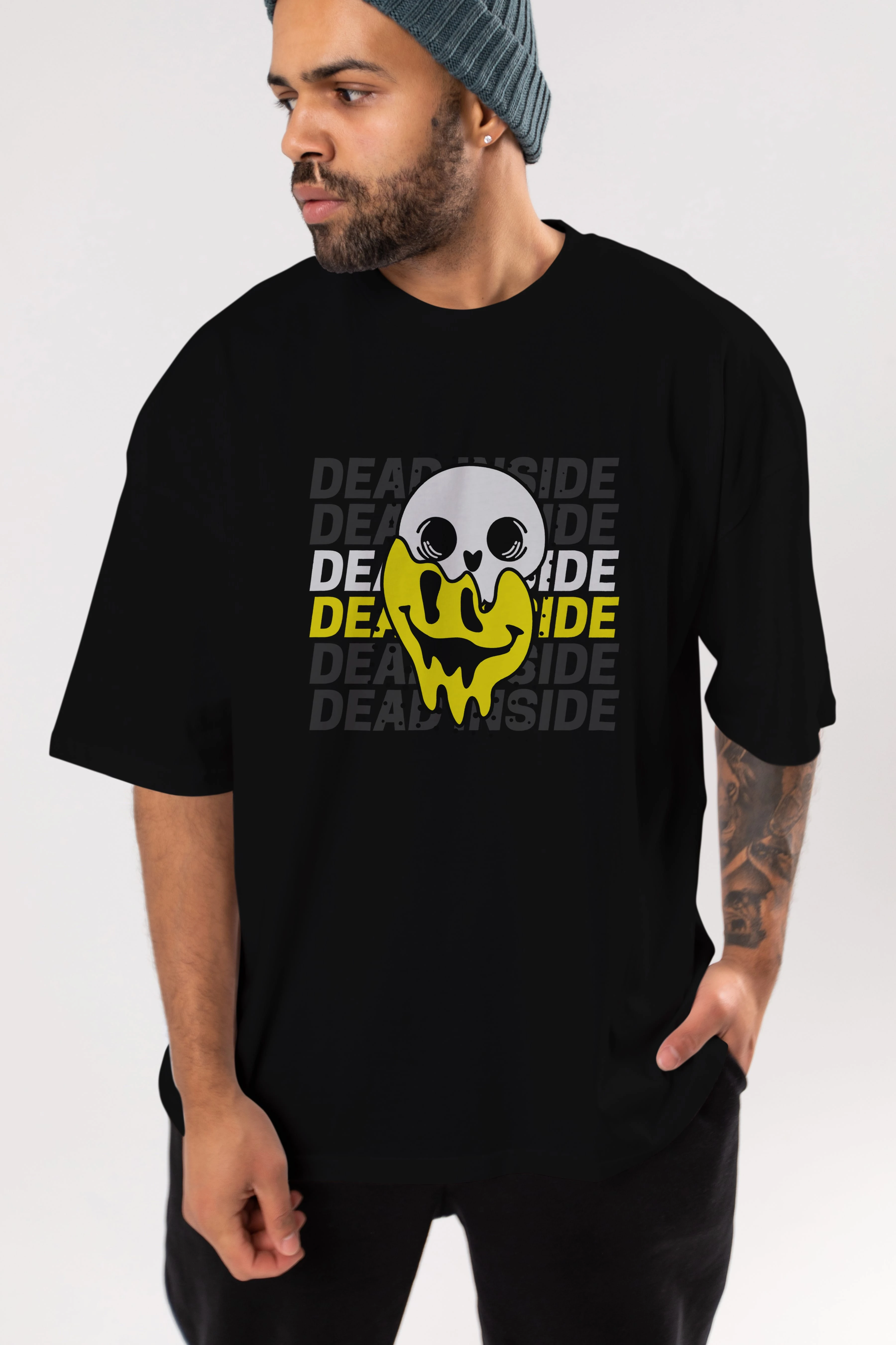 Dead Inside Yazılı Ön Baskılı Oversize t-shirt Erkek Kadın Unisex