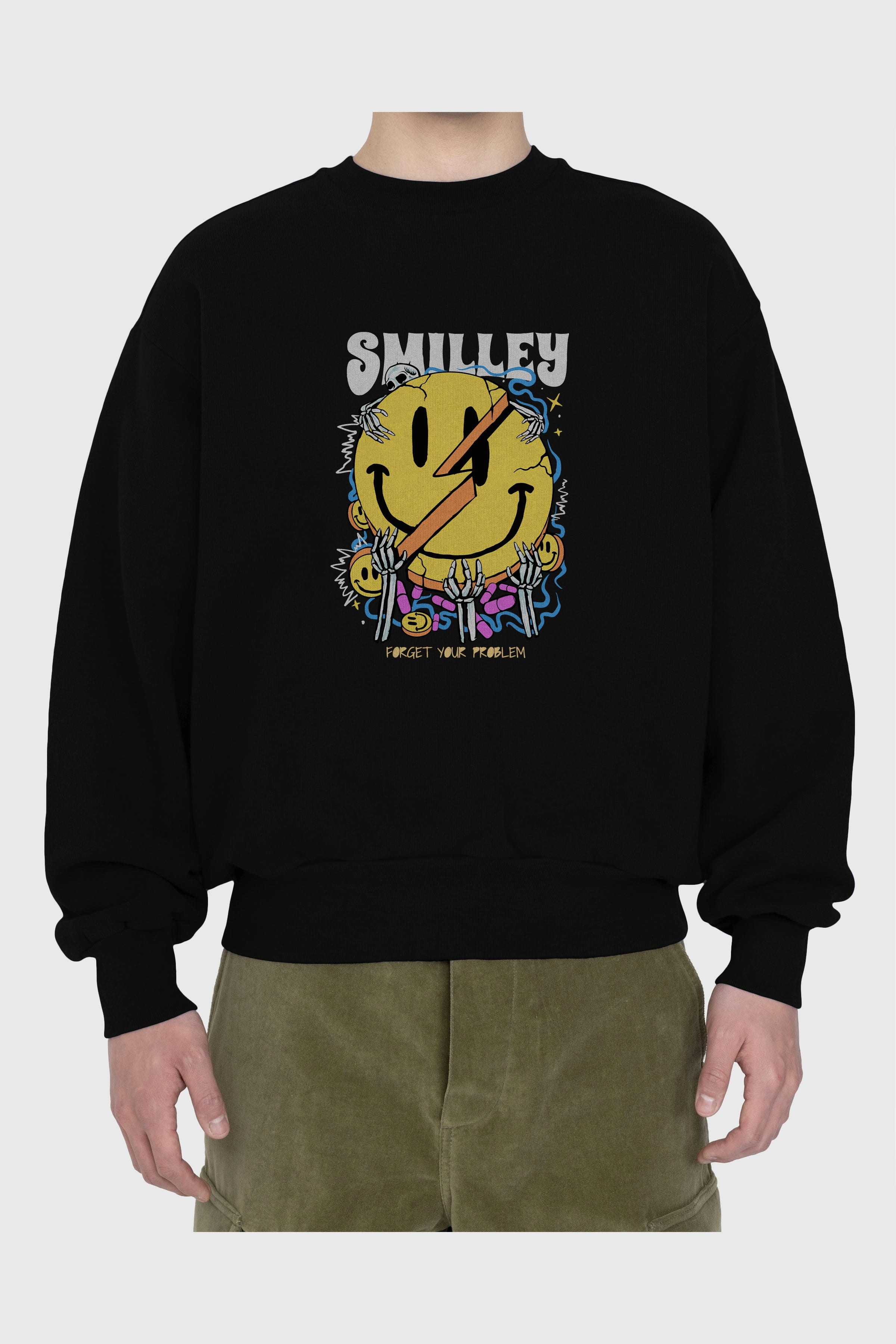 Smilley Streetwear Ön Baskılı Oversize Sweatshirt Erkek Kadın Unisex