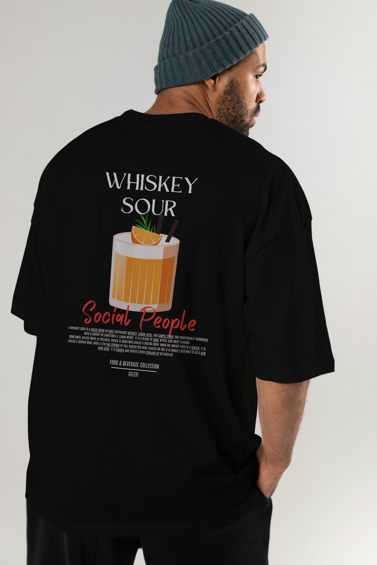 Whıskey Sour Kokteyl Serisi Baskılı Oversize t-shirt Erkek Kadın Unisex %100 Pamuk Bisiklet Yaka tişort