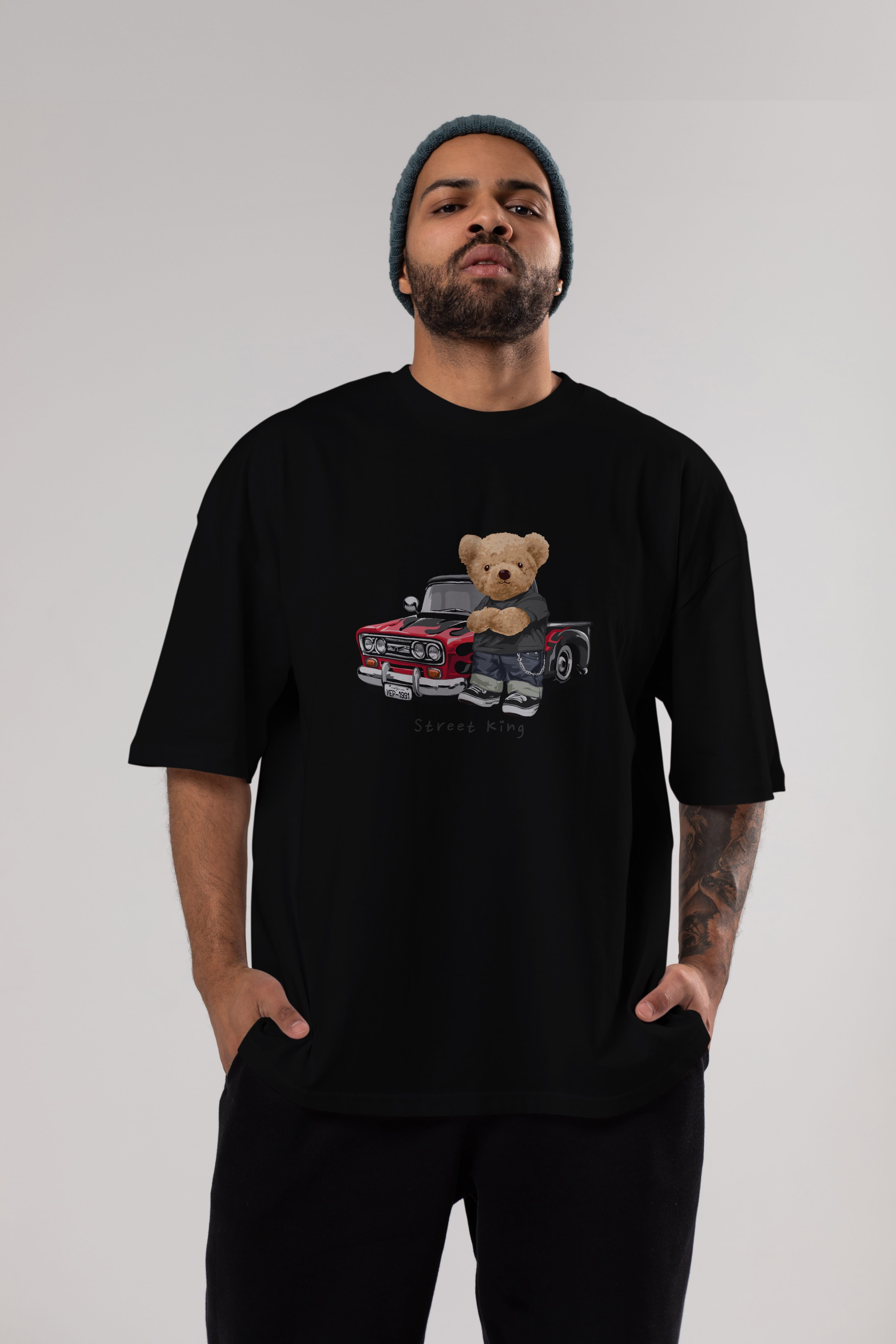 Teddy Bear Street King Ön Baskılı Oversize t-shirt Erkek Kadın Unisex %100 Pamuk