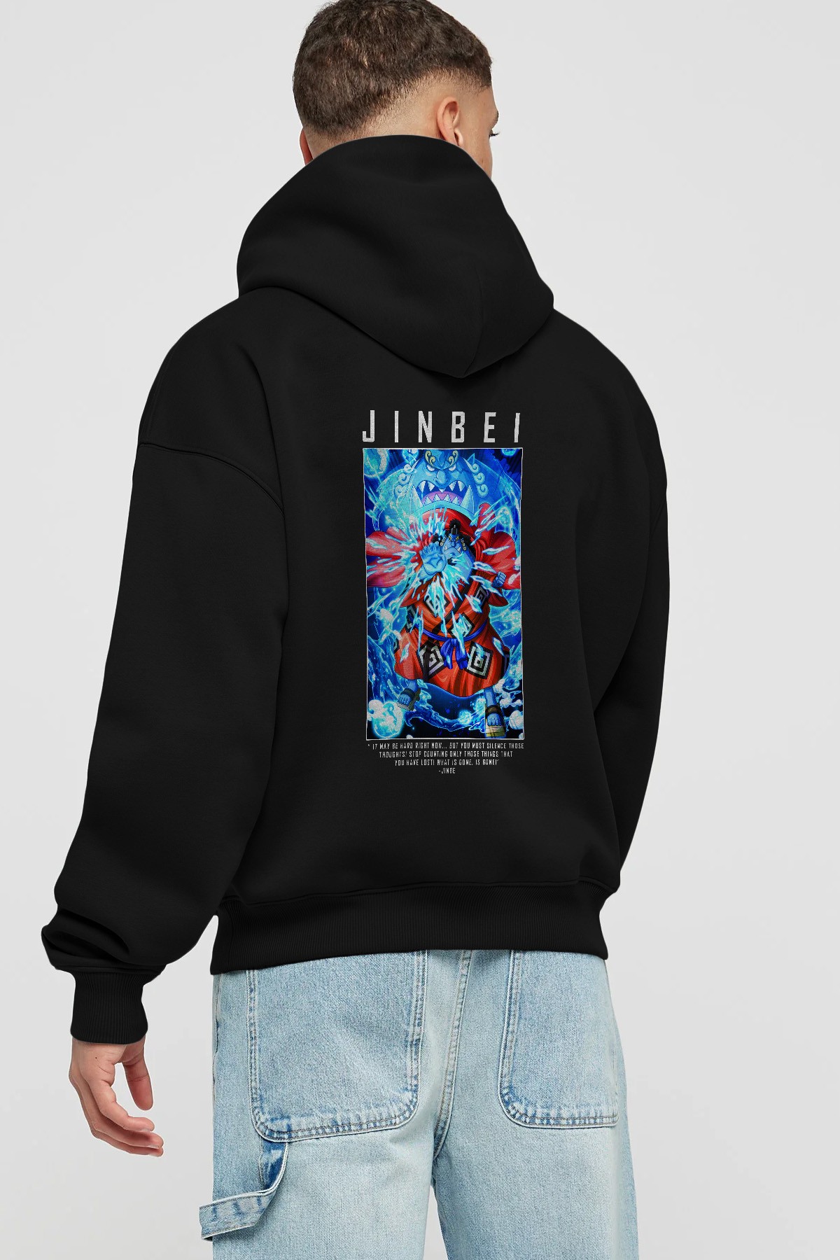 Jinbei Anime Arka Baskılı Hoodie Oversize Kapüşonlu Sweatshirt Erkek Kadın Unisex