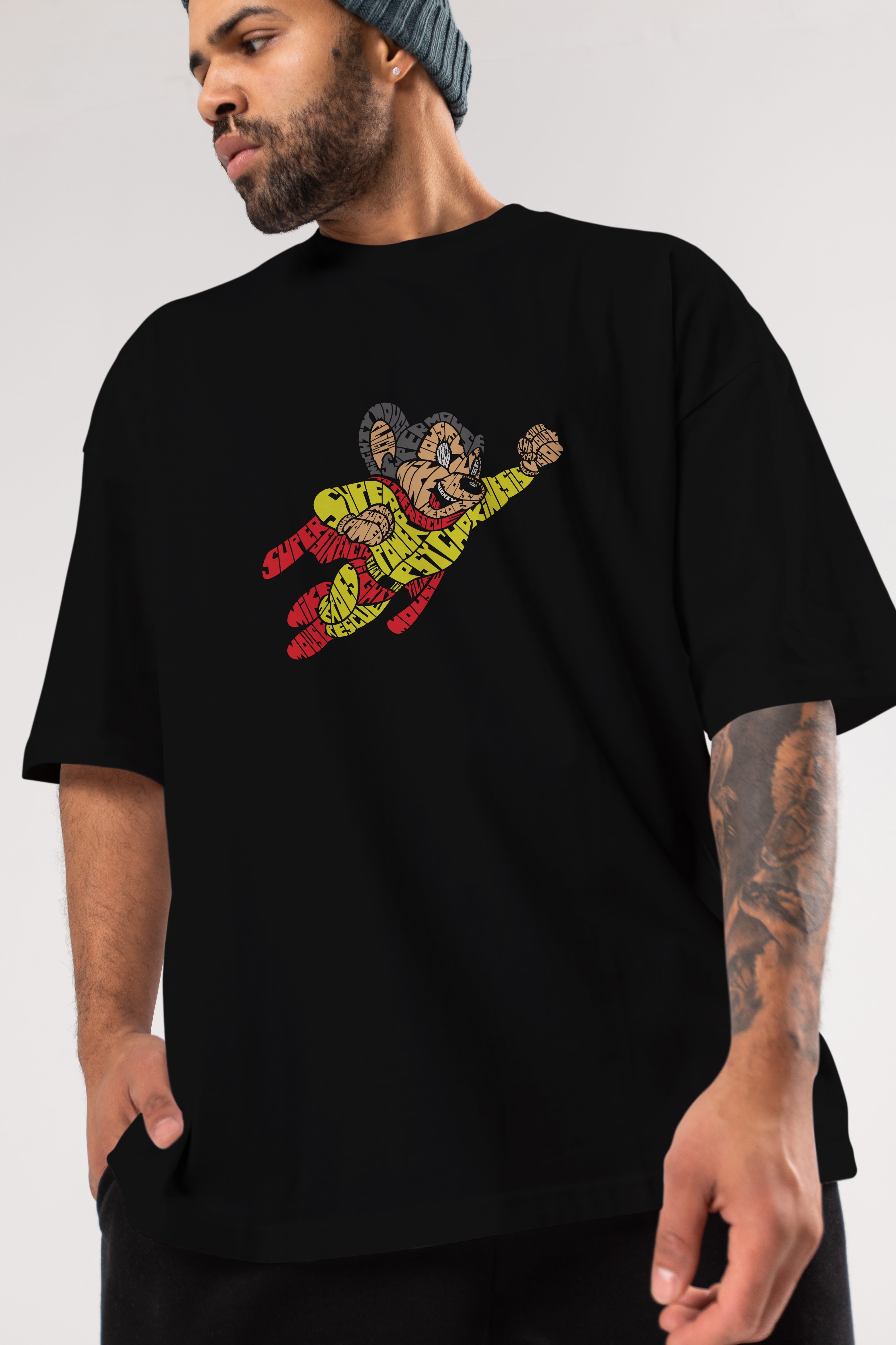 Mighty Mouse Ön Baskılı Oversize t-shirt %100 pamuk Erkek Kadın Unisex