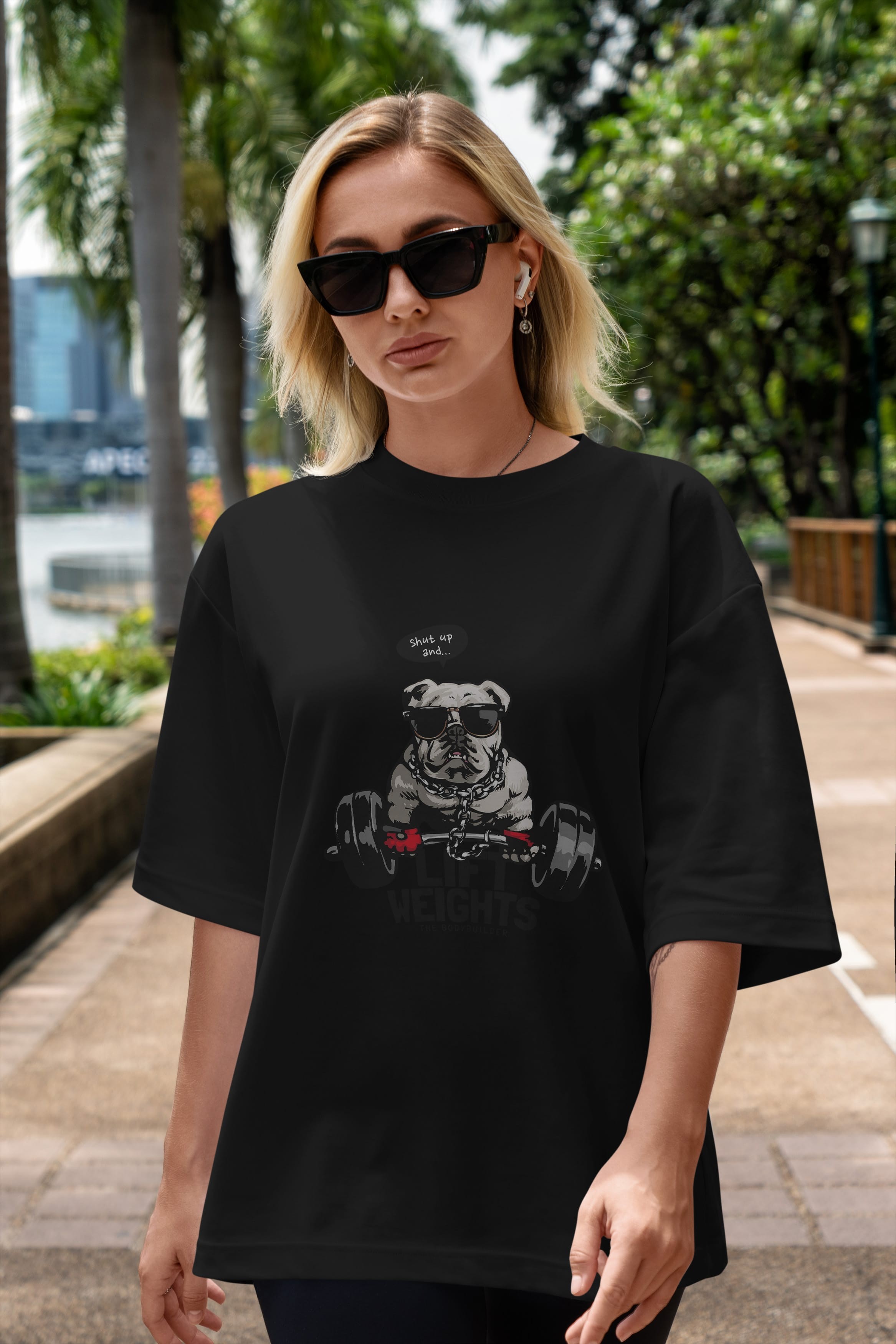 Teddy Bear Lift Weights Ön Baskılı Oversize t-shirt Erkek Kadın Unisex %100 Pamuk