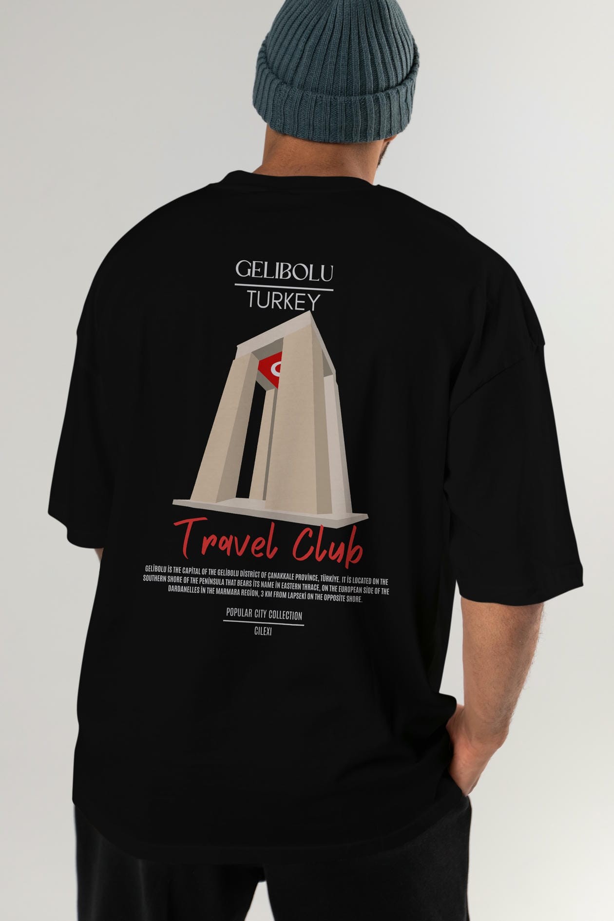 Gelibolu Turkey Arka Baskılı Oversize t-shirt Erkek Kadın Pamuk Bisiklet Yaka tişort