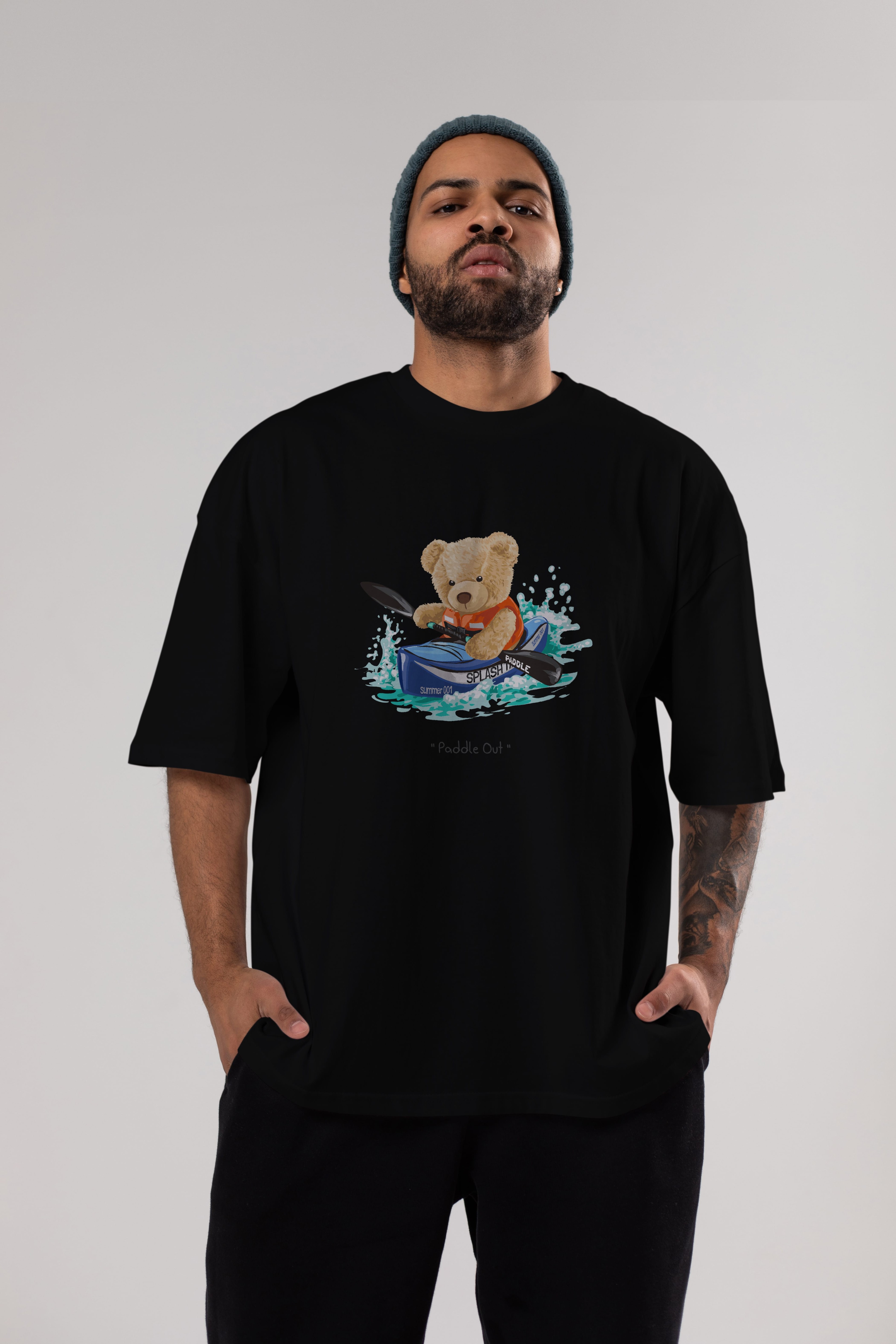 Teddy Bear Paddle Out Ön Baskılı Oversize t-shirt Erkek Kadın Unisex %100 Pamuk