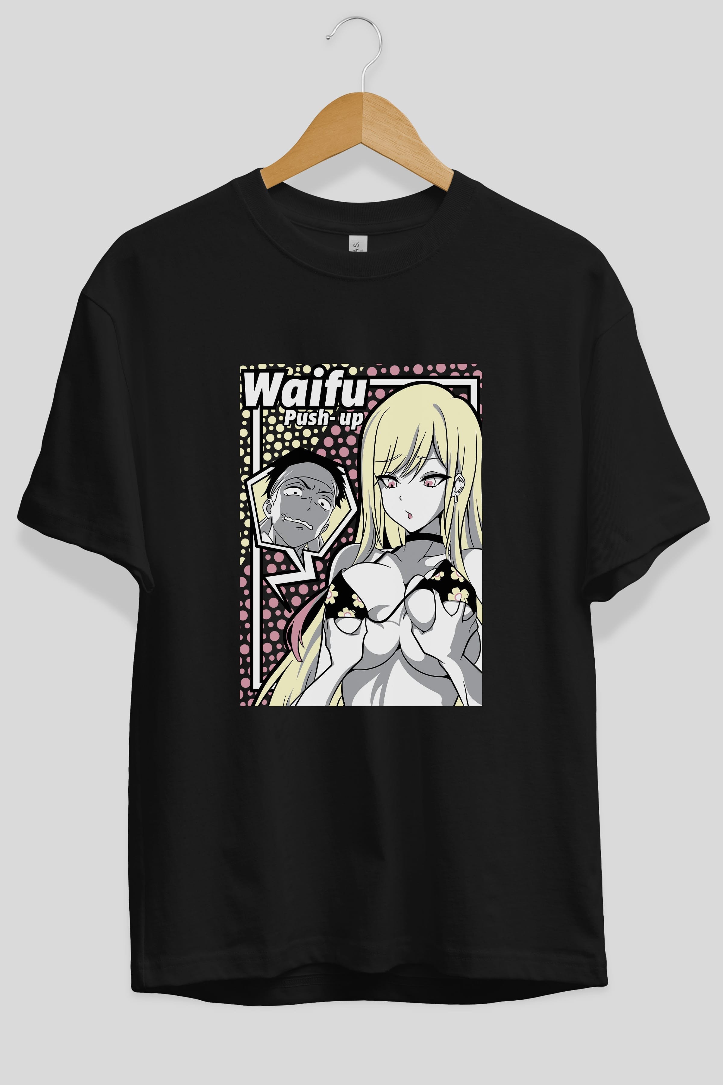 Waifu PushUp Anime Ön Baskılı Oversize t-shirt %100 pamuk Erkek Kadın Unisex