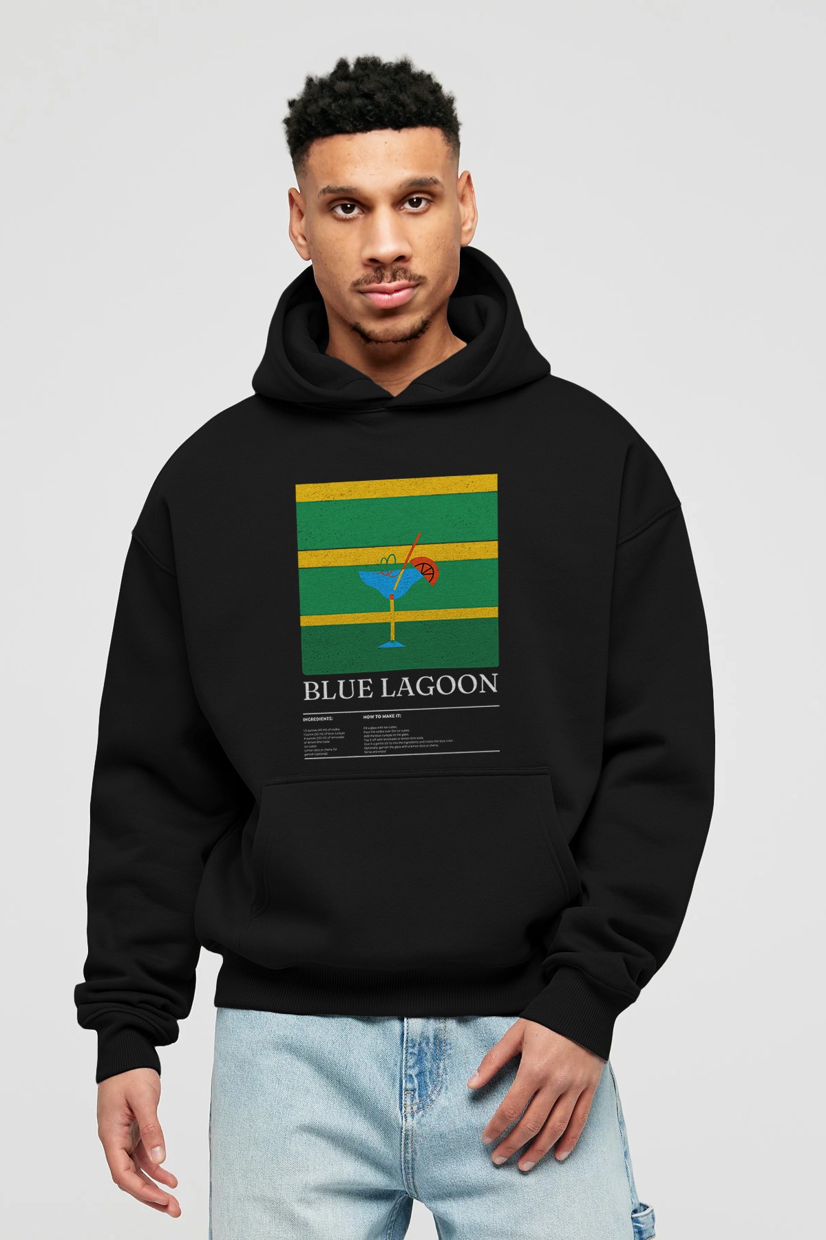 Blue Lagoon Kokteyl ön Baskılı Hoodie Oversize Kapüşonlu Sweatshirt Erkek Kadın
