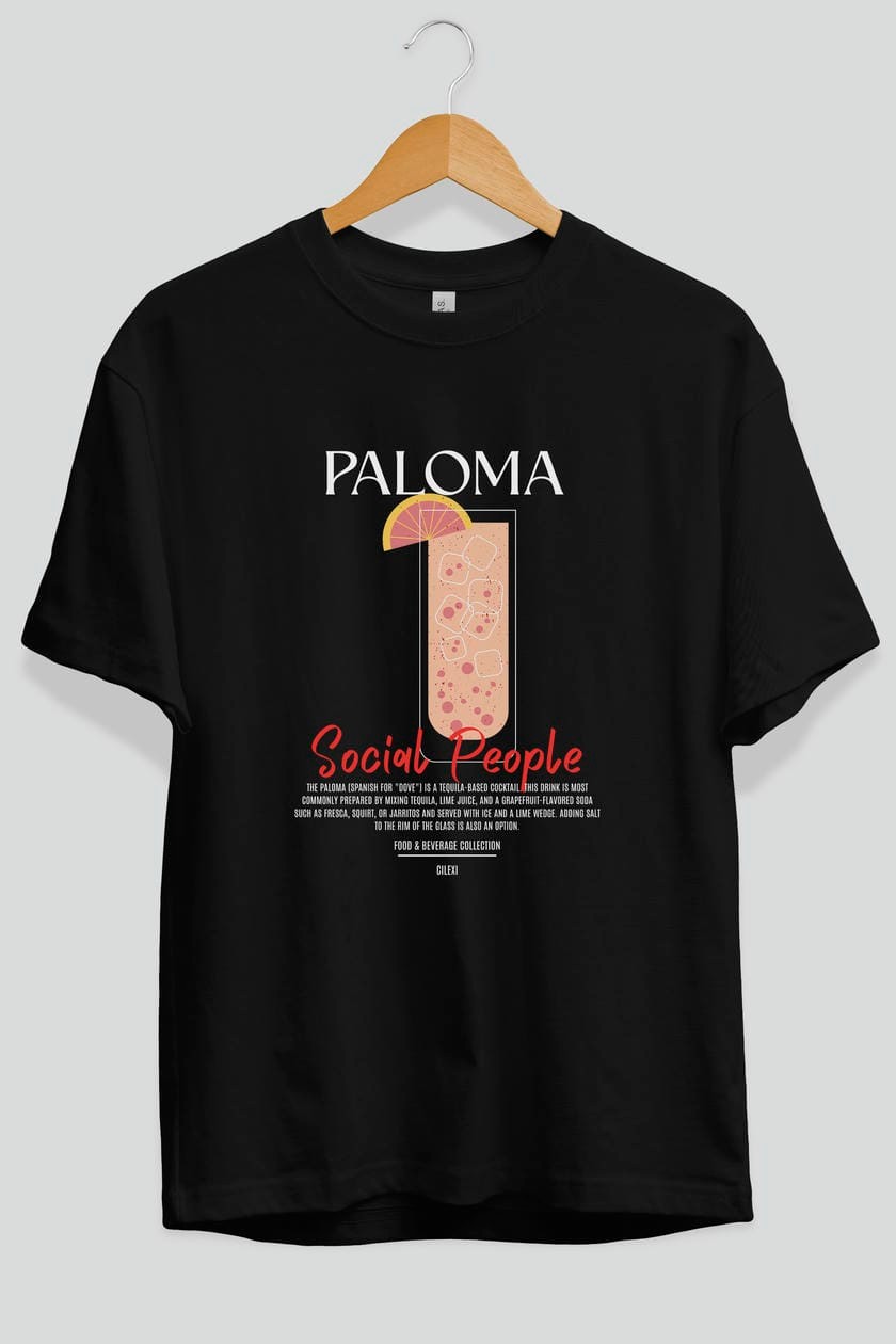 Paloma Kokteyl Serisi ön Baskılı Oversize t-shirt Erkek Kadın %100 Pamuk Bisiklet Yaka tişort