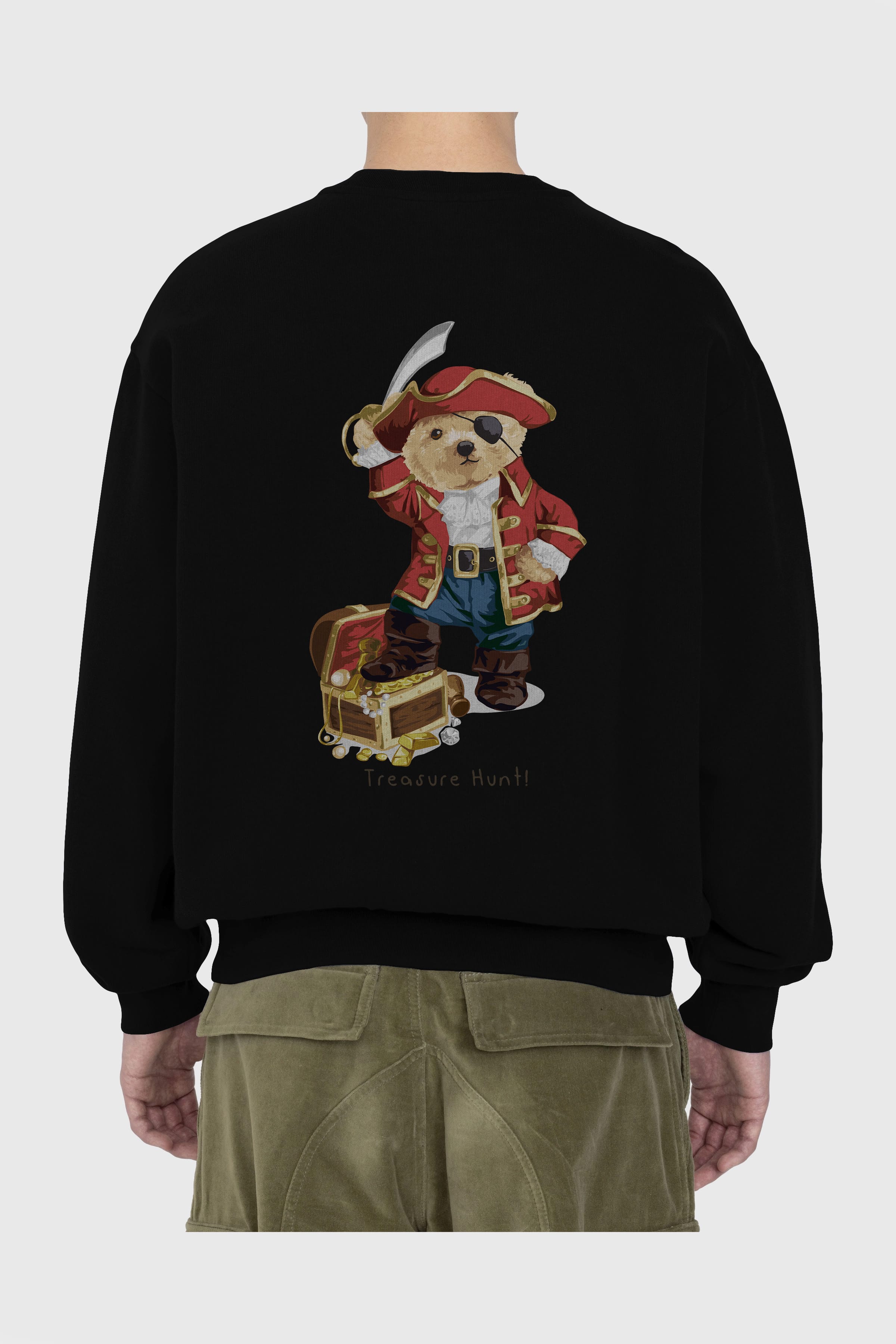 Teddy Bear Treasure Hunt Arka Baskılı Oversize Sweatshirt Erkek Kadın Unisex