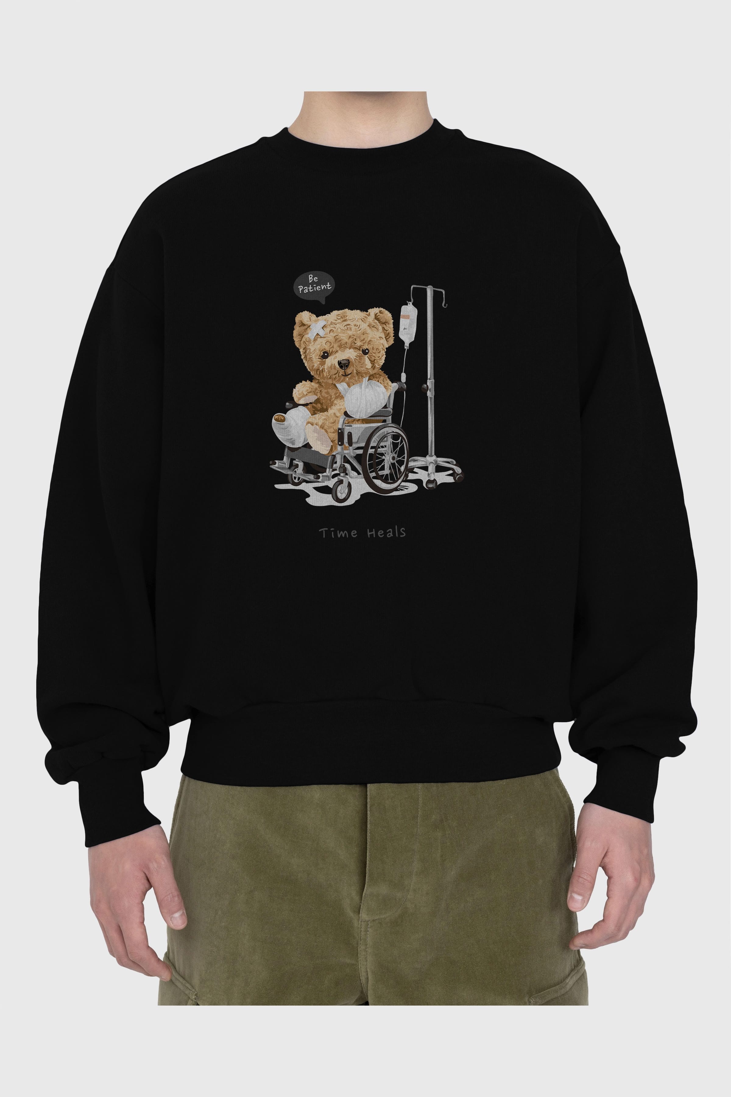 Teddy Bear Time Heals Ön Baskılı Oversize Sweatshirt Erkek Kadın Unisex
