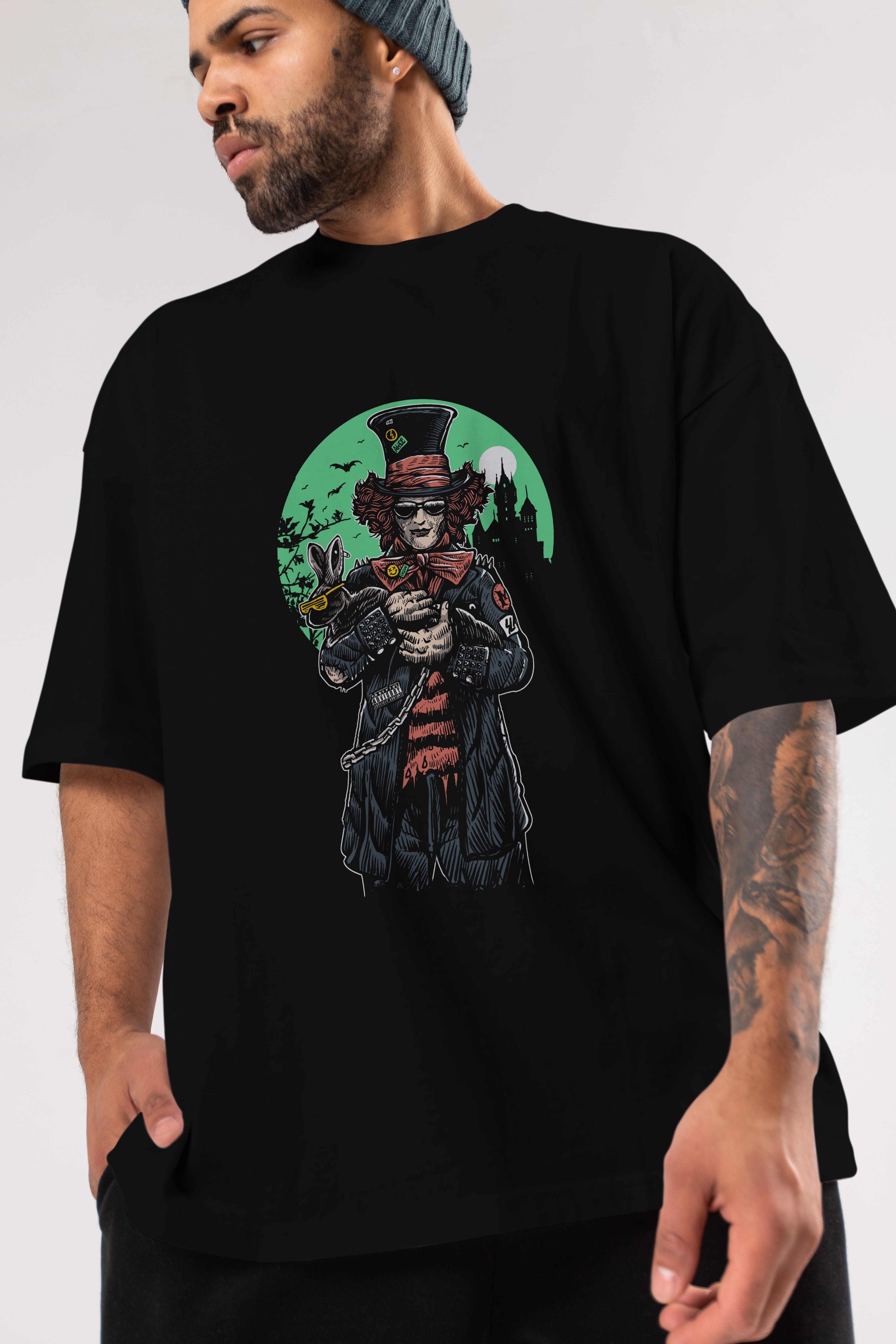 Mad Hatter Ön Baskılı Oversize t-shirt Erkek Kadın Unisex %100 Pamuk tişort